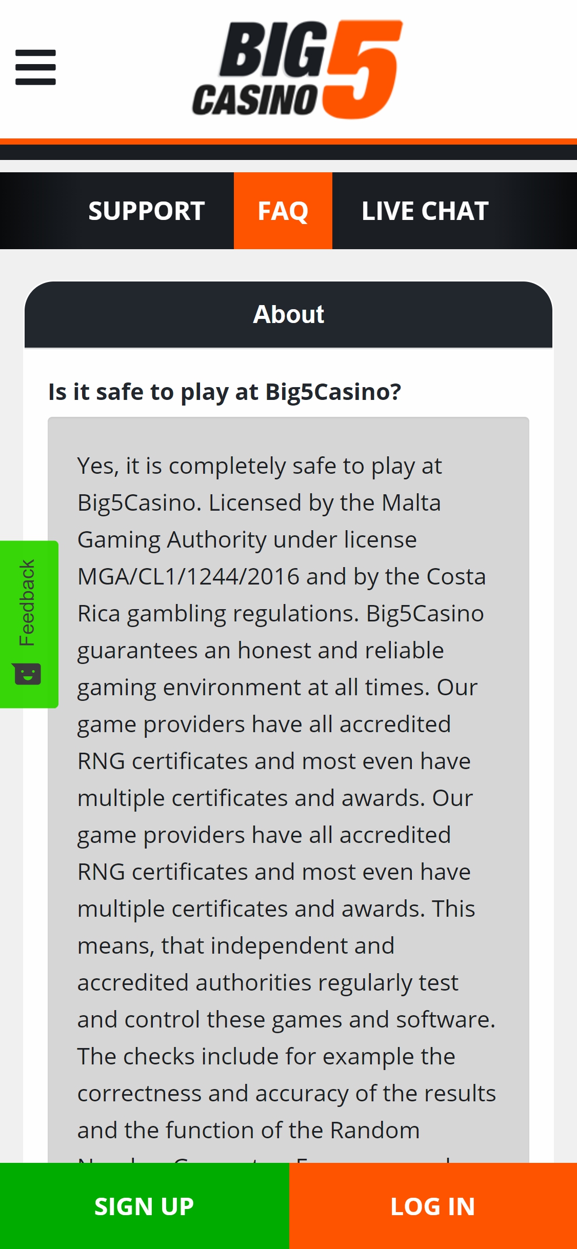 Big 5 Casino Mobile Support Review