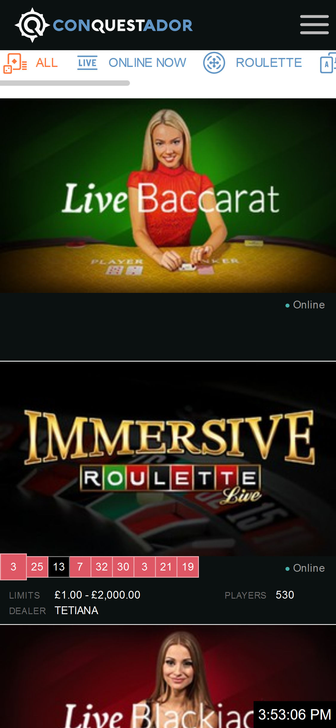 Conquestador Casino Mobile Live Dealer Games Review
