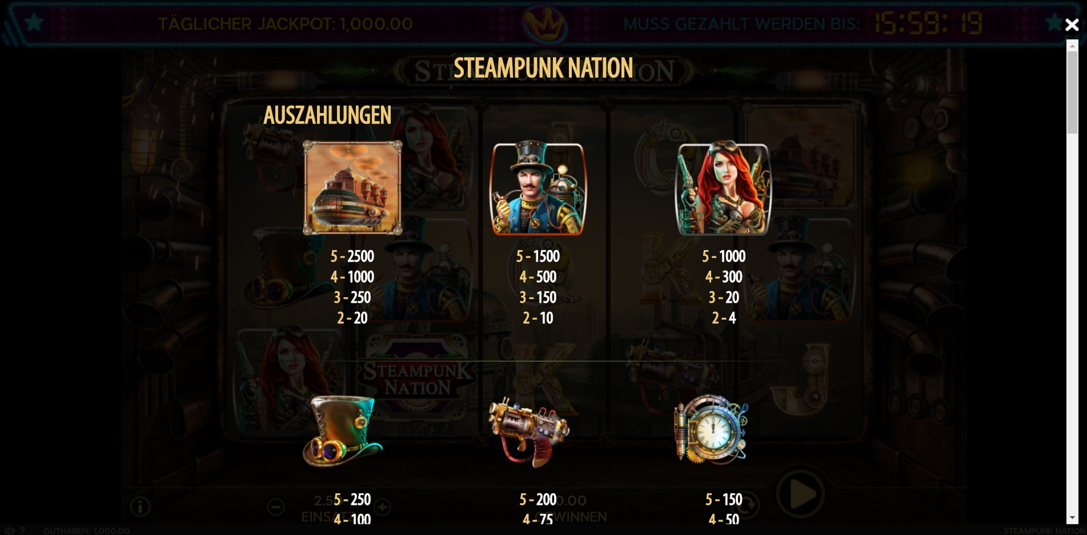 Info of Steampunk Nation Slot Game by 888 Gaming