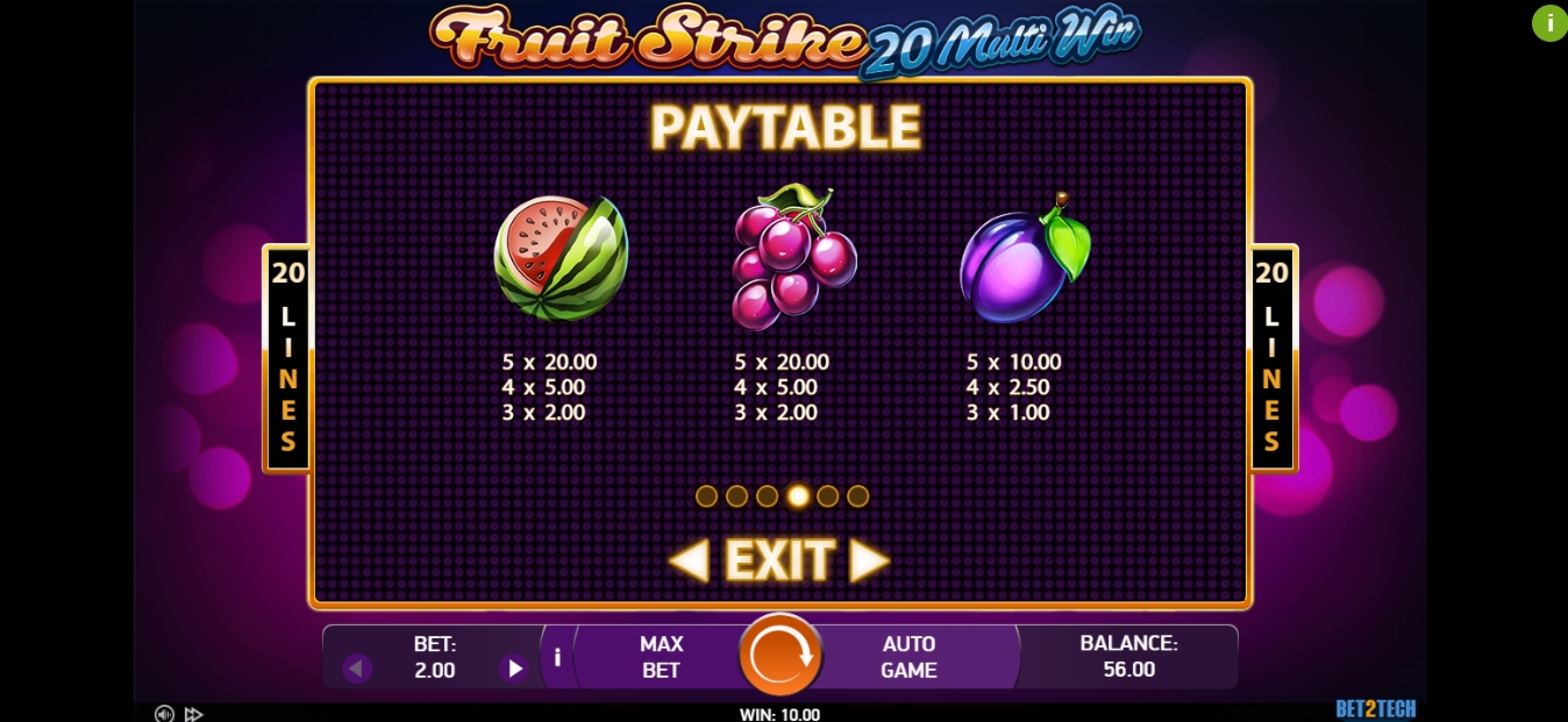 Info of Fruit Strike: 20 Multi Win Slot Game by Bet2Tech