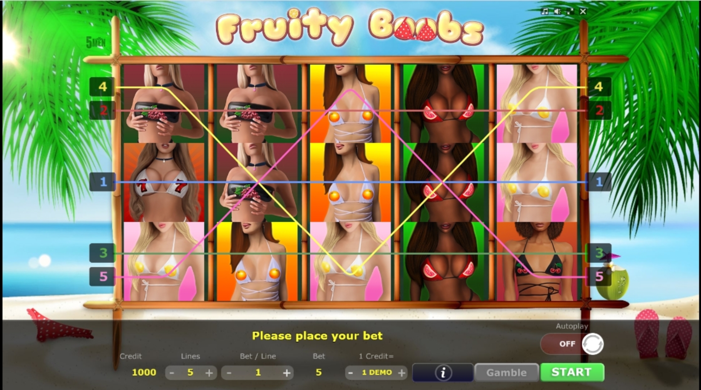 Reels in Fruity Boobs Slot Game by Five Men Games