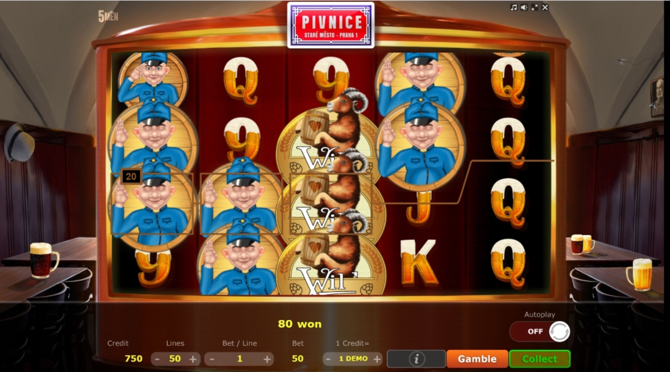 Win Money in Pivnice Free Slot Game by Five Men Games