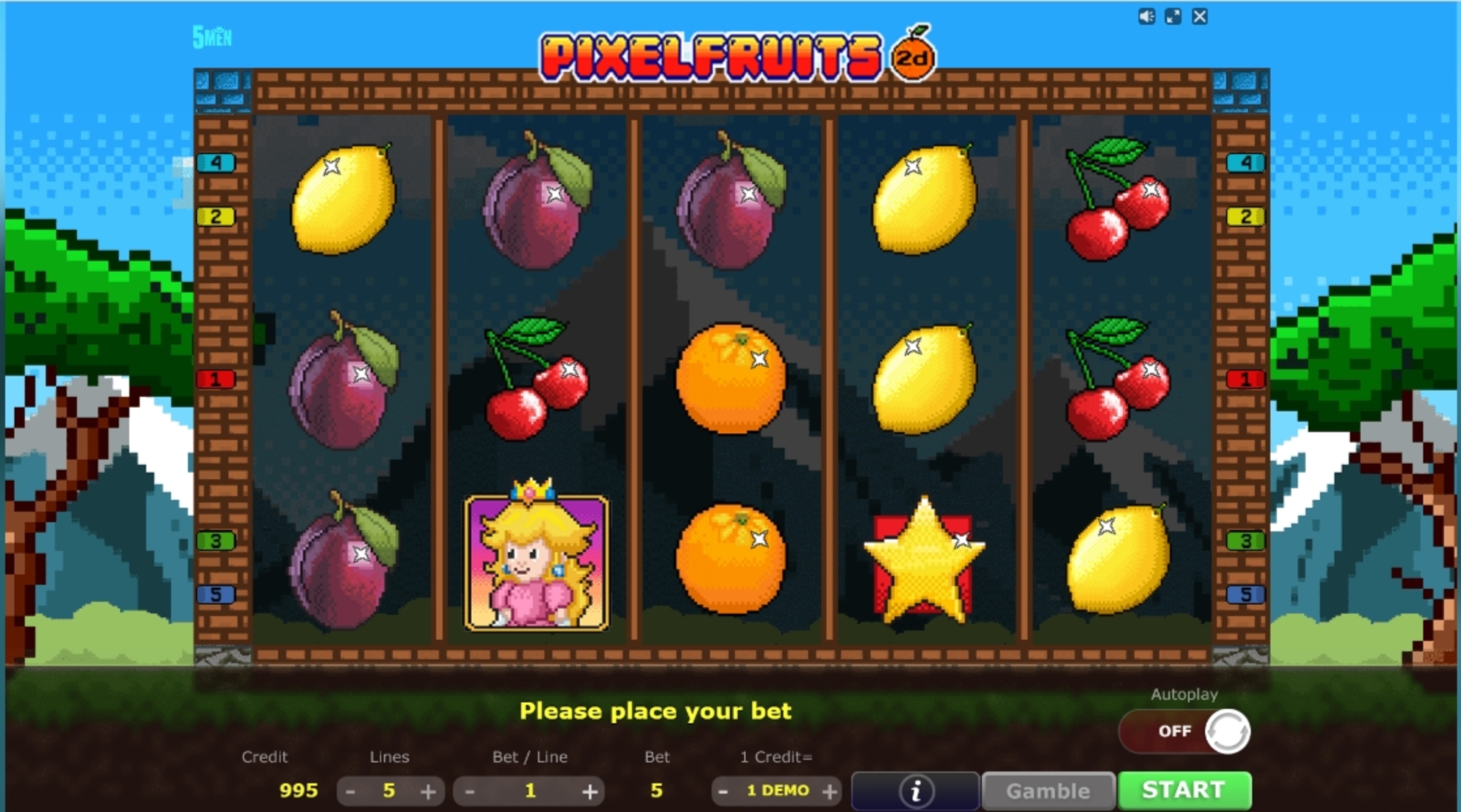Reels in Pixel Fruits 2D Slot Game by Five Men Games