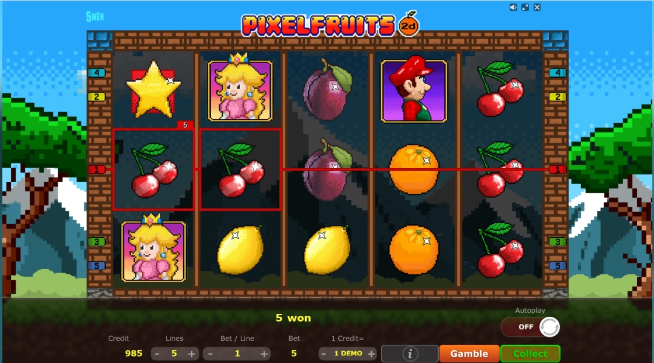 Win Money in Pixel Fruits 2D Free Slot Game by Five Men Games