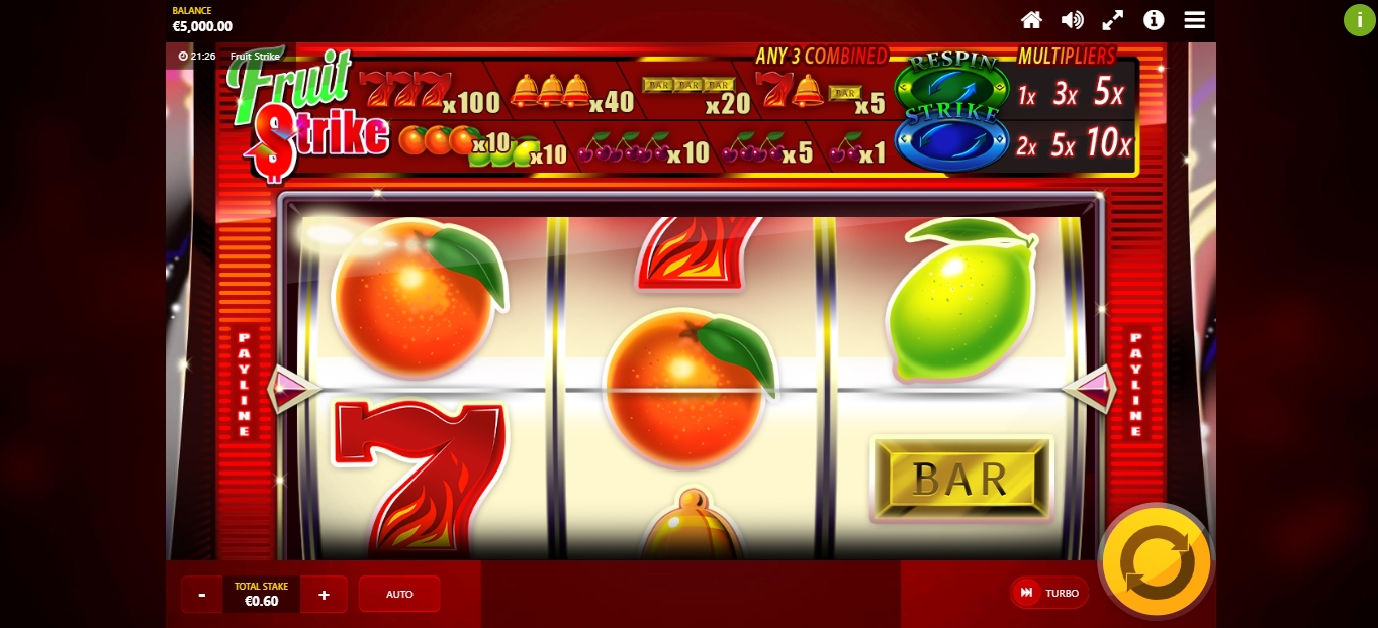 Reels in Fruit Strike Slot Game by Max Win Gaming