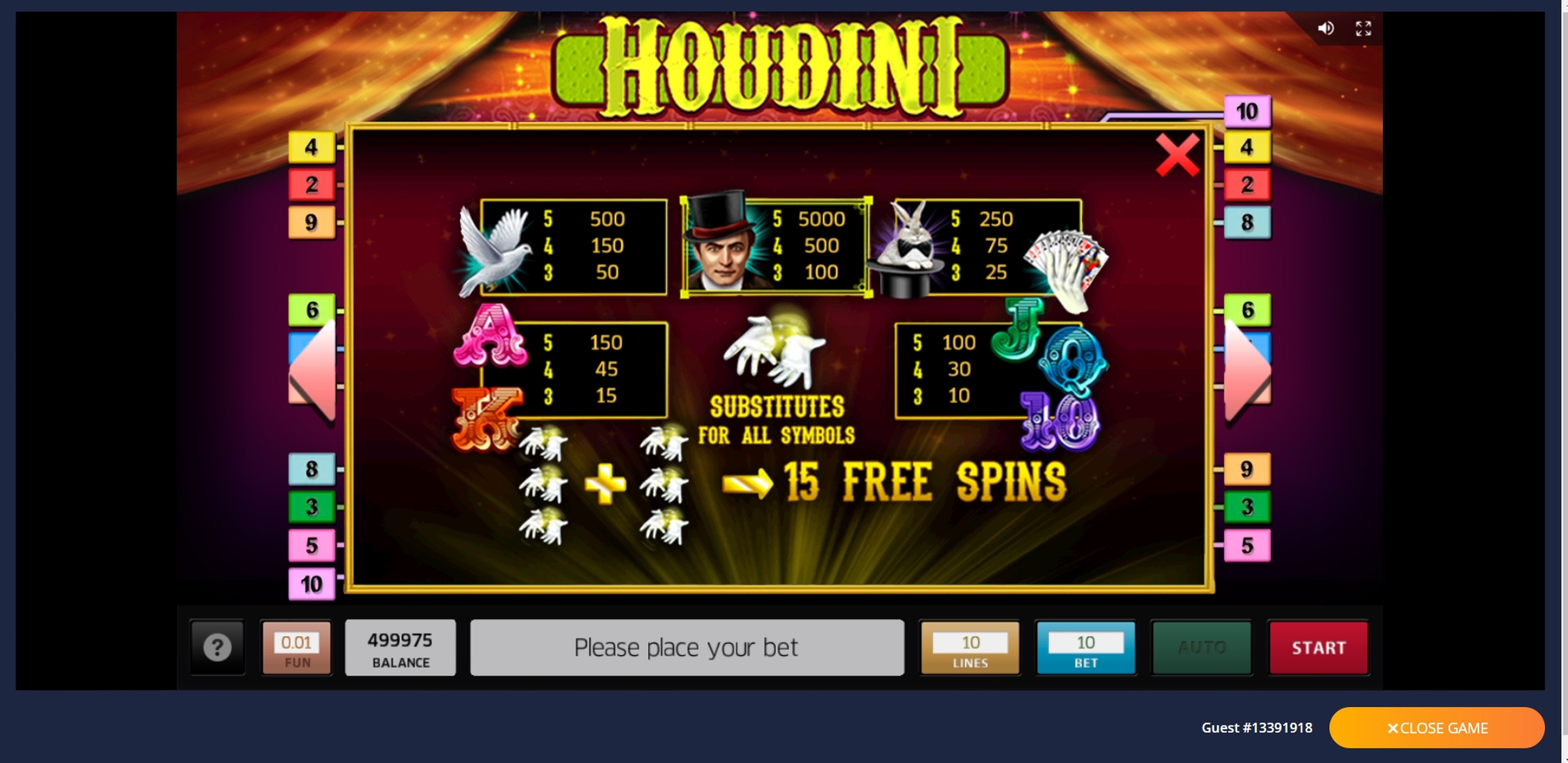 Info of Houdini Slot Game by Roxor Gaming