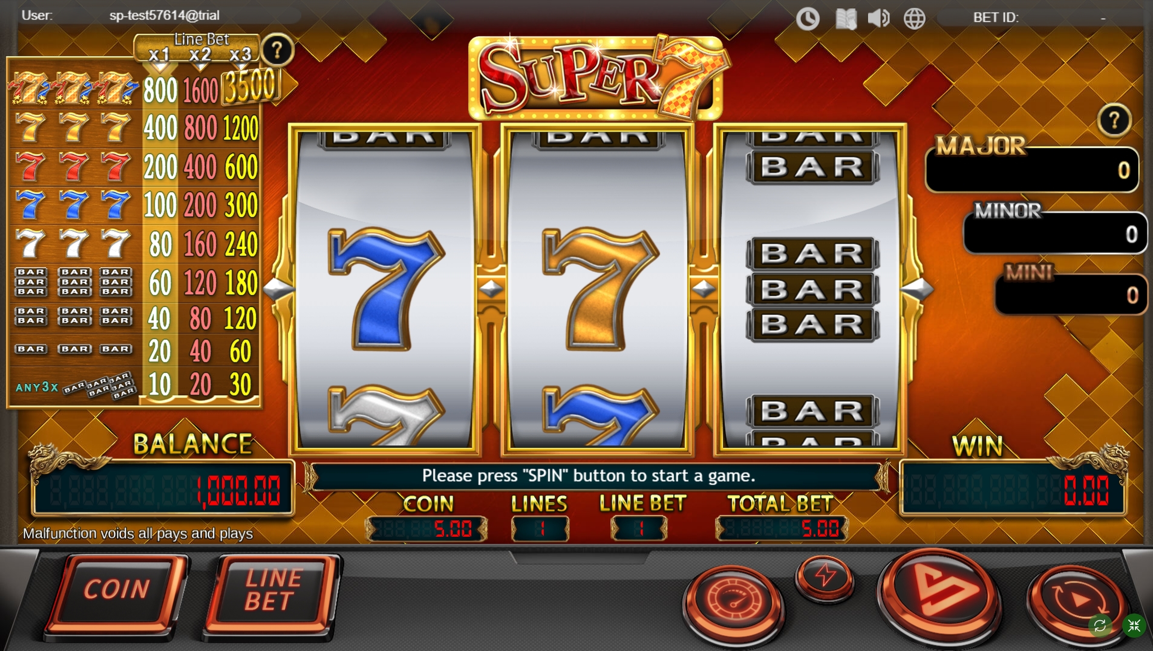 Reels in Super 7 Slot Game by SimplePlay
