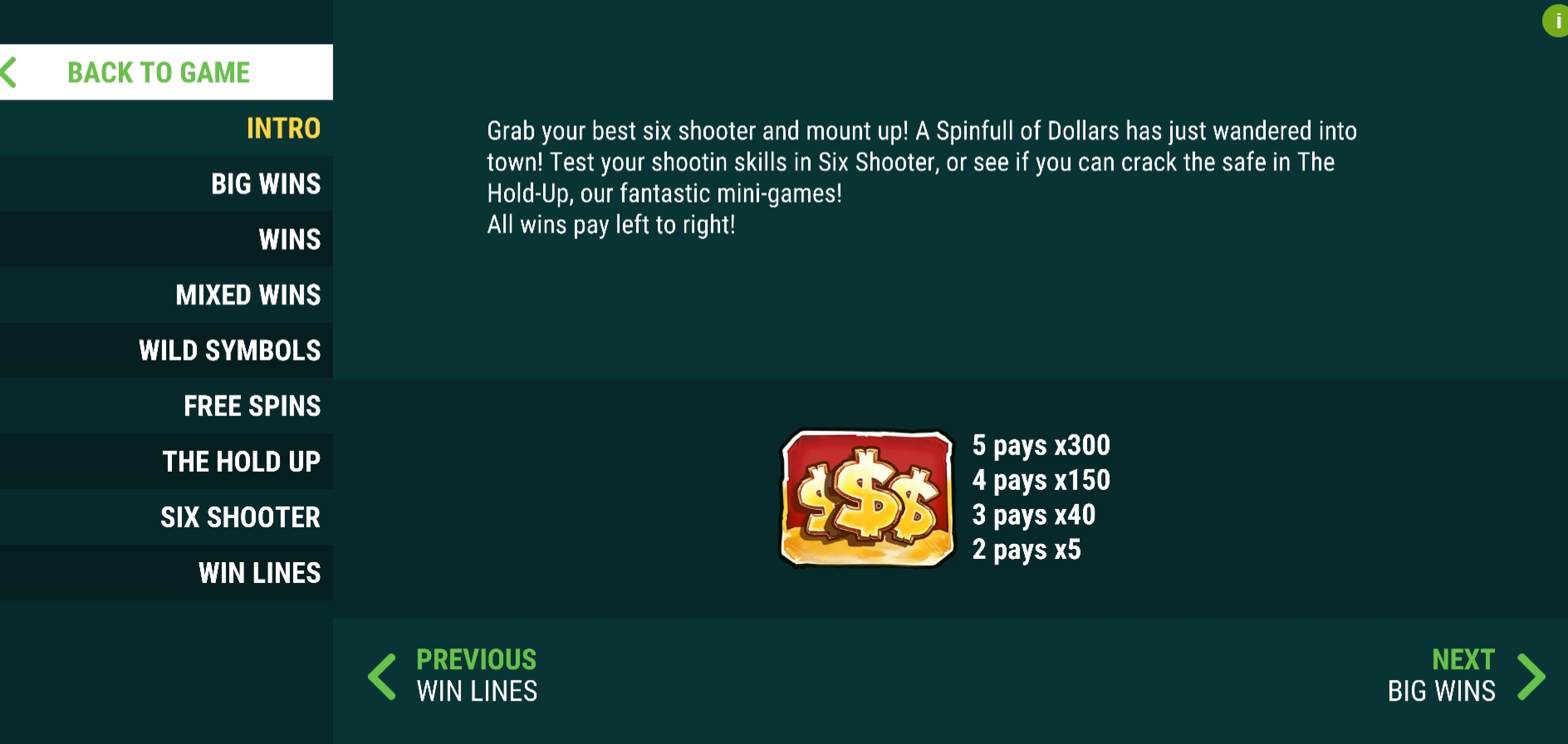 Info of A Spinfull of Dollars Slot Game by Slot Factory