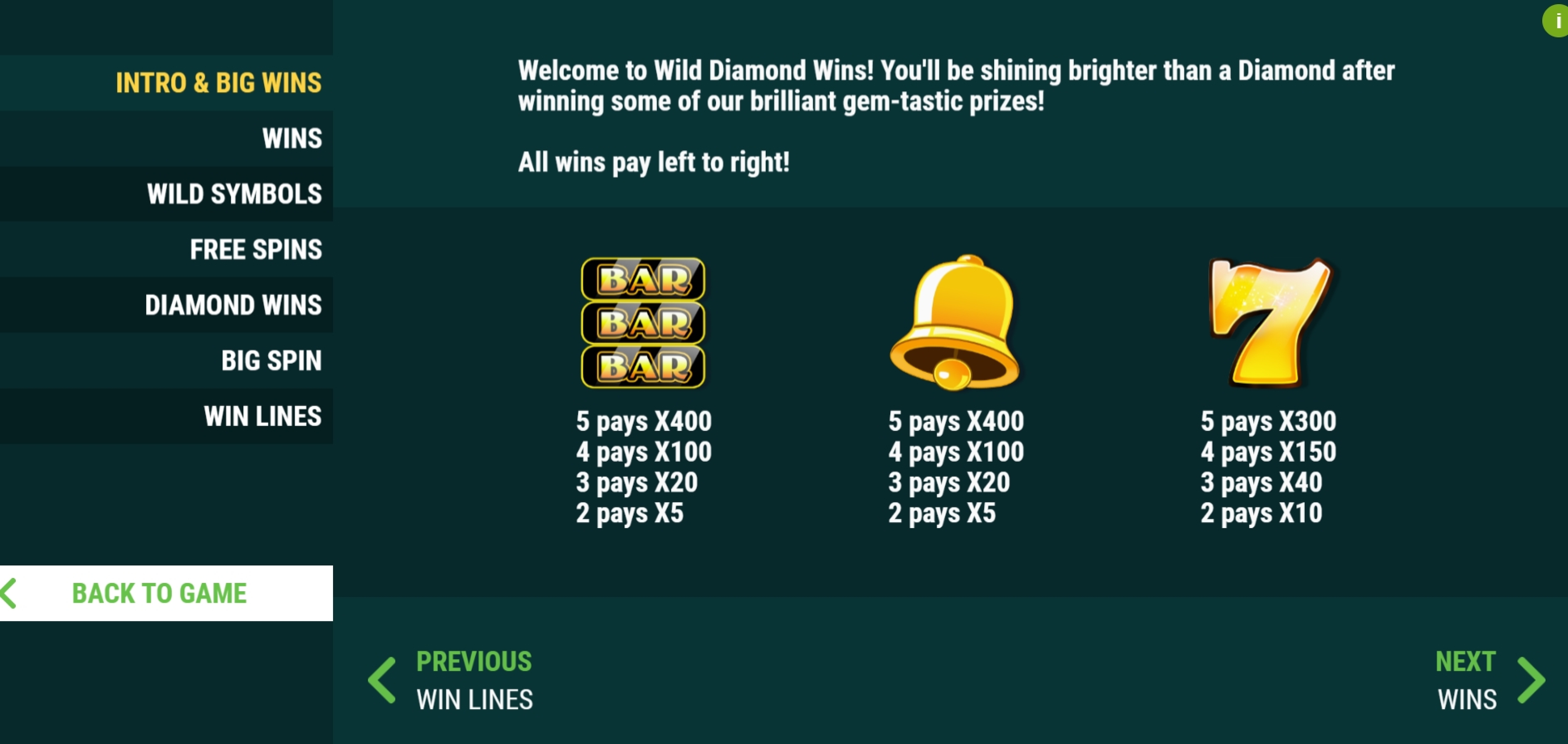 Info of Wild Diamond Wins Slot Game by Slot Factory