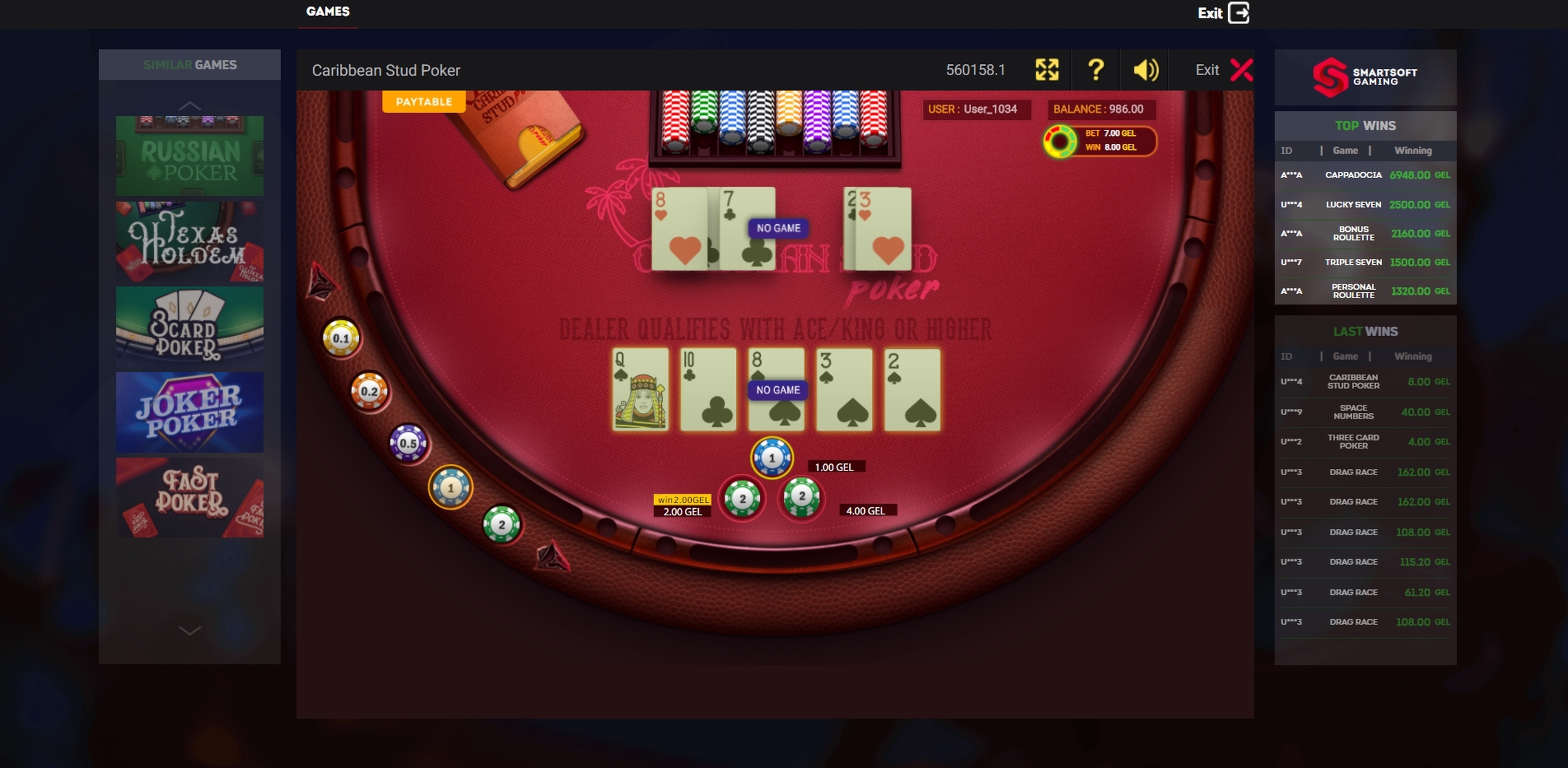 Win Money in Caribbean Poker Free Slot Game by Smartsoft Gaming