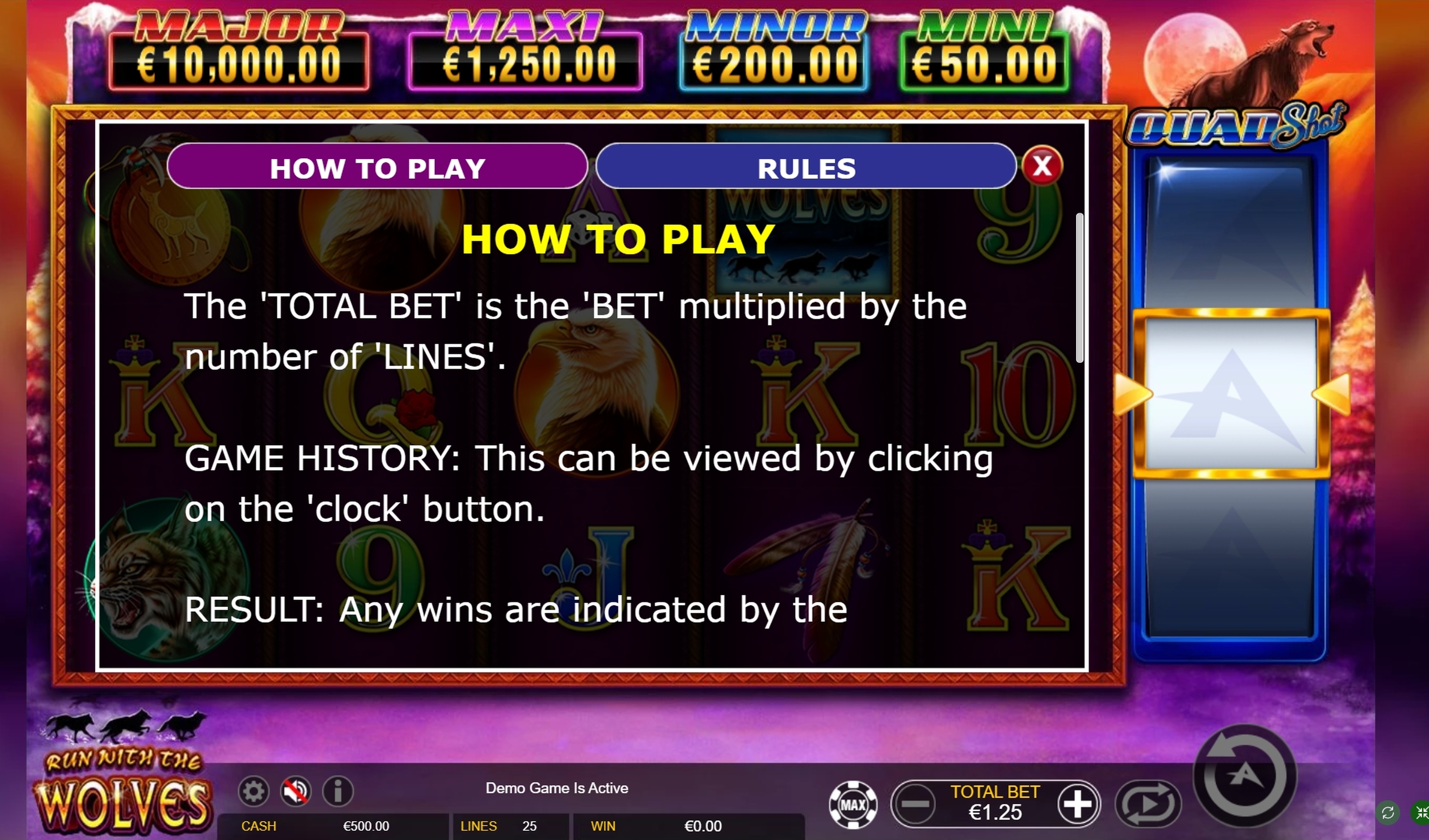 Info of Run with the Wolves Quad Shot Slot Game by Ainsworth Gaming Technology