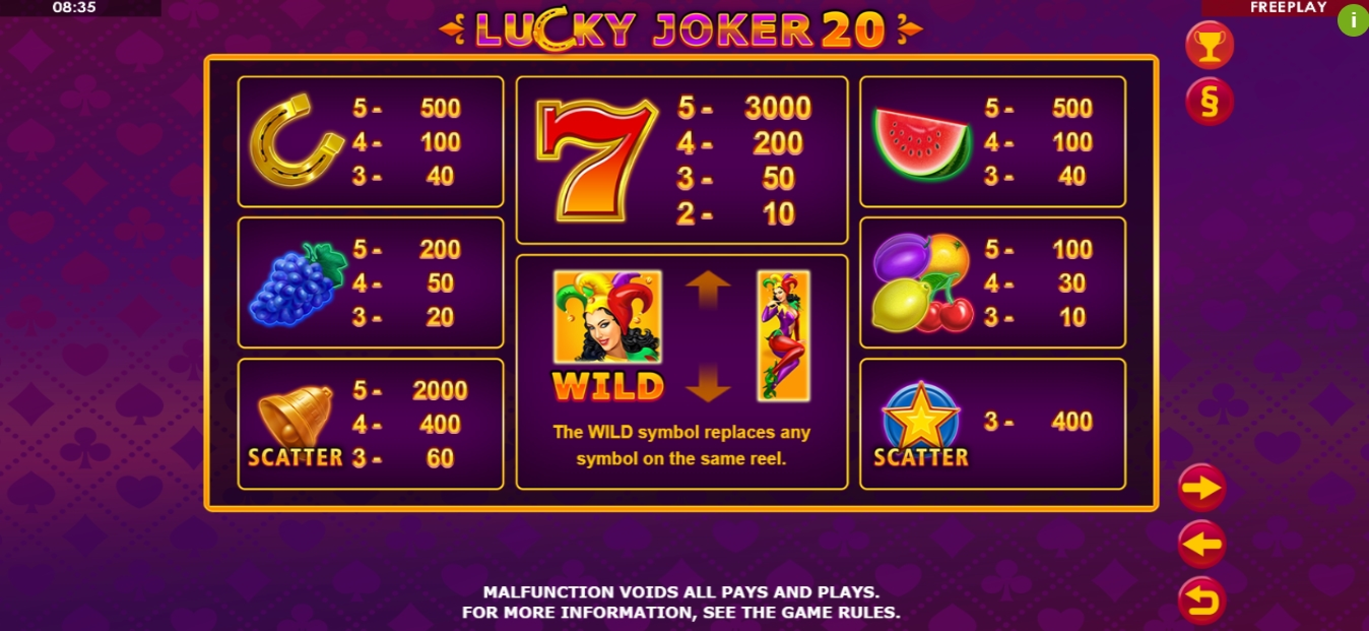 Info of Lucky Joker 20 Slot Game by Amatic Industries
