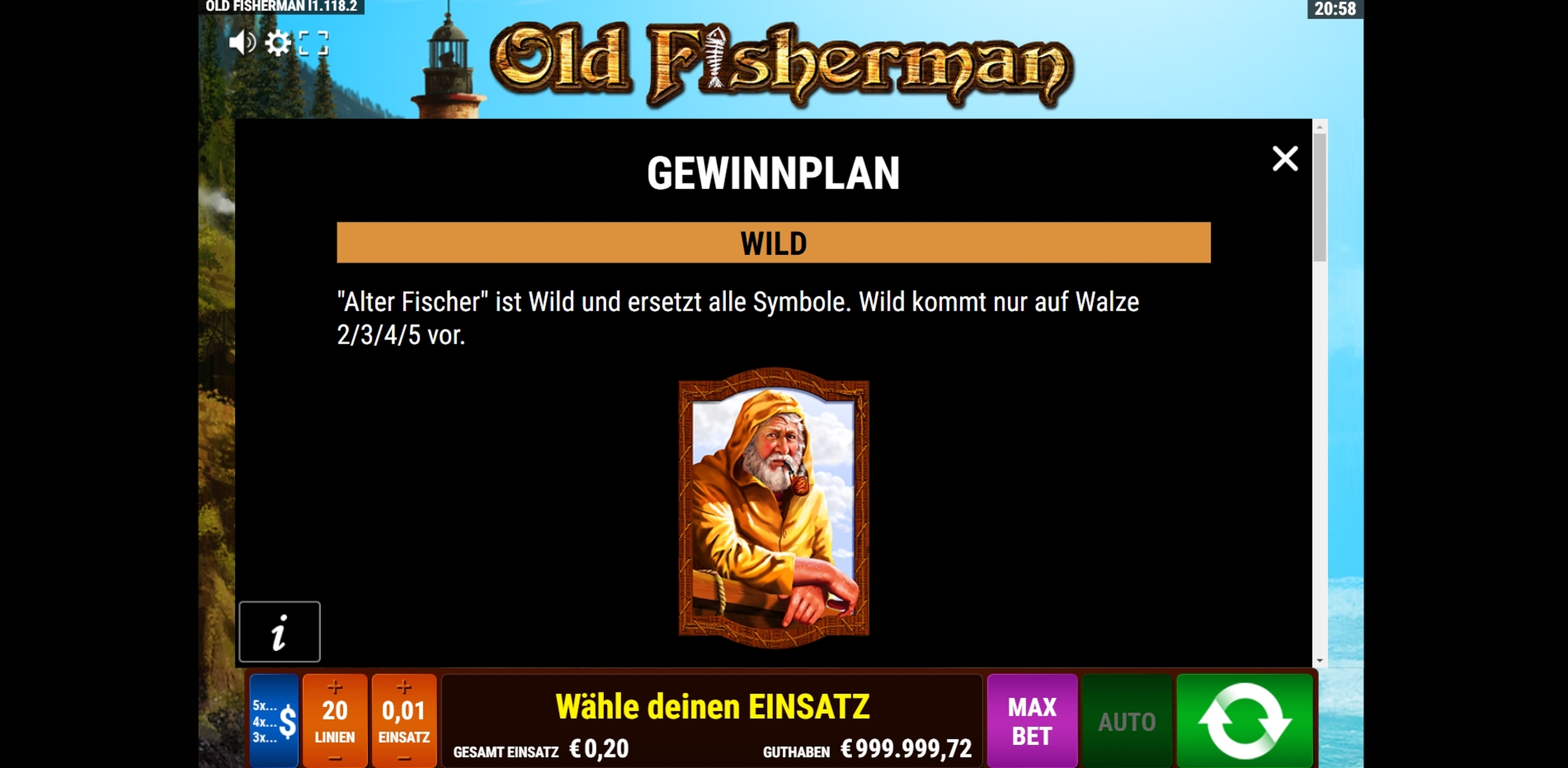 Info of Old Fisherman Slot Game by Bally Wulff