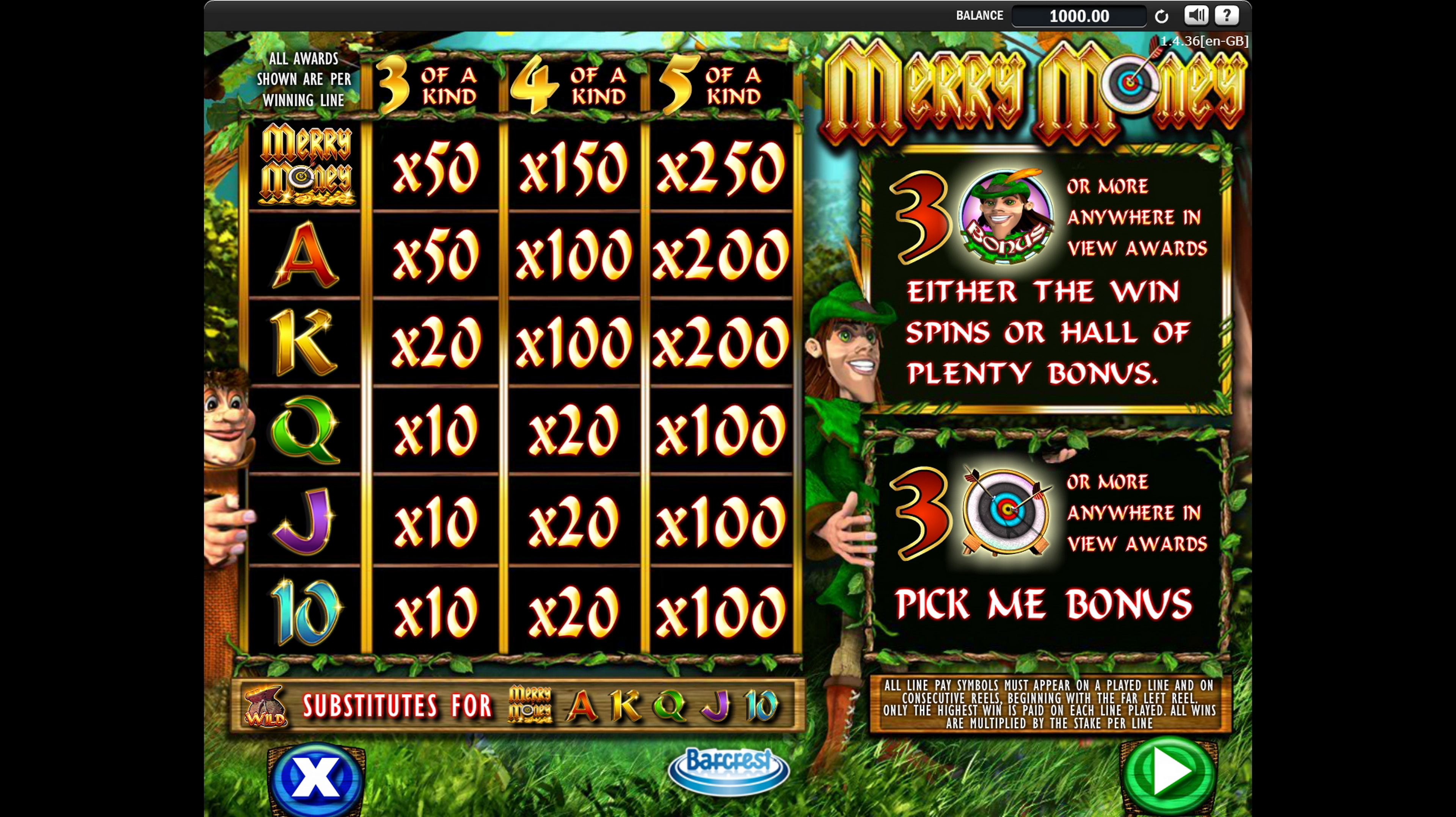 Info of Merry Money Slot Game by Barcrest Games