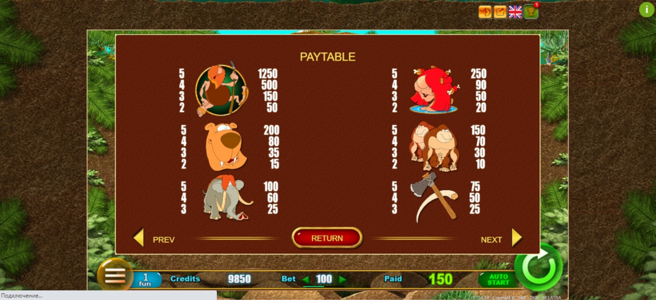 Info of Prehistoric Story Slot Game by Belatra Games