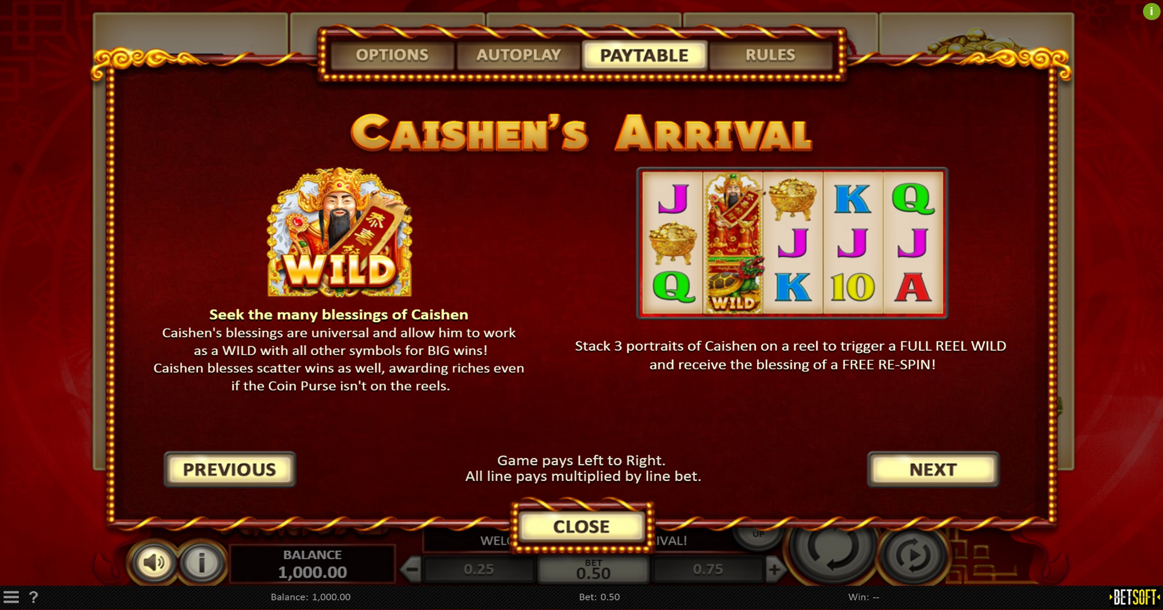 Info of Caishen's Arrival Slot Game by Betsoft