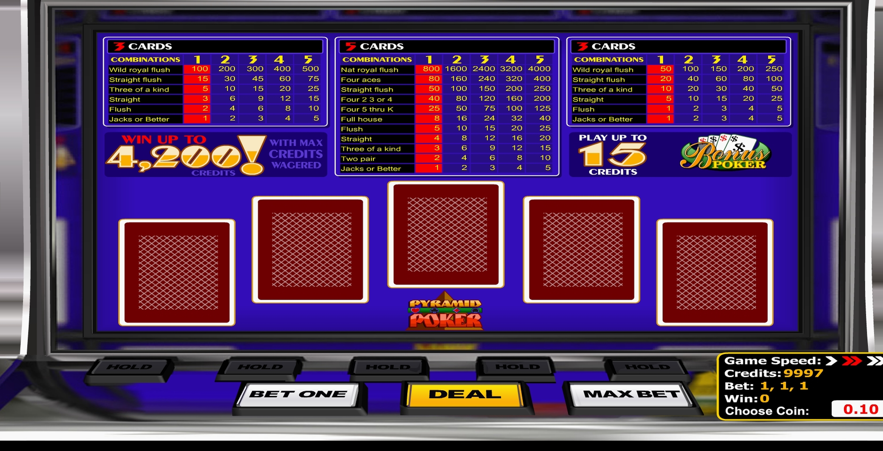 Reels in Pyramid Bonus Poker Slot Game by Betsoft