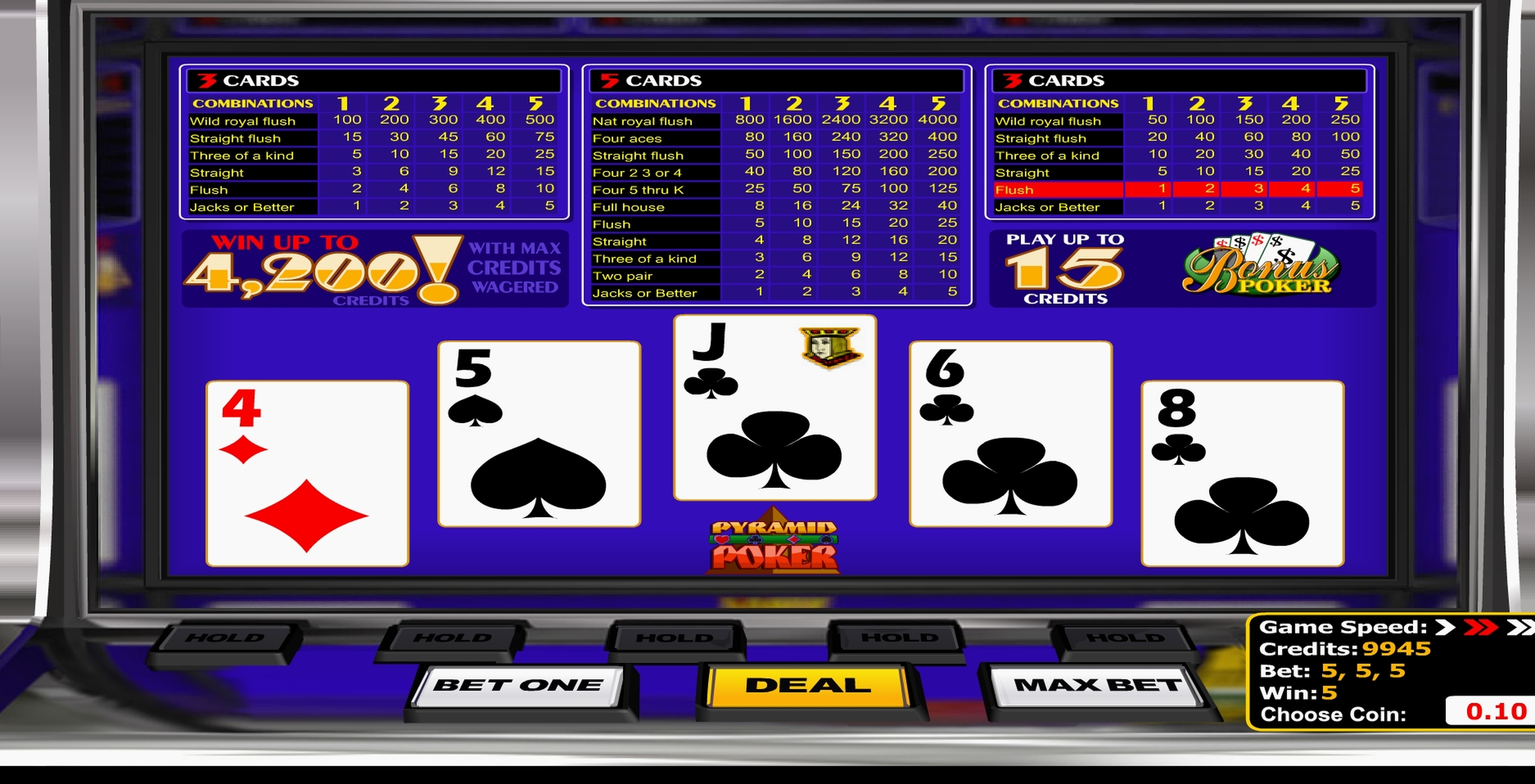 Win Money in Pyramid Bonus Poker Free Slot Game by Betsoft
