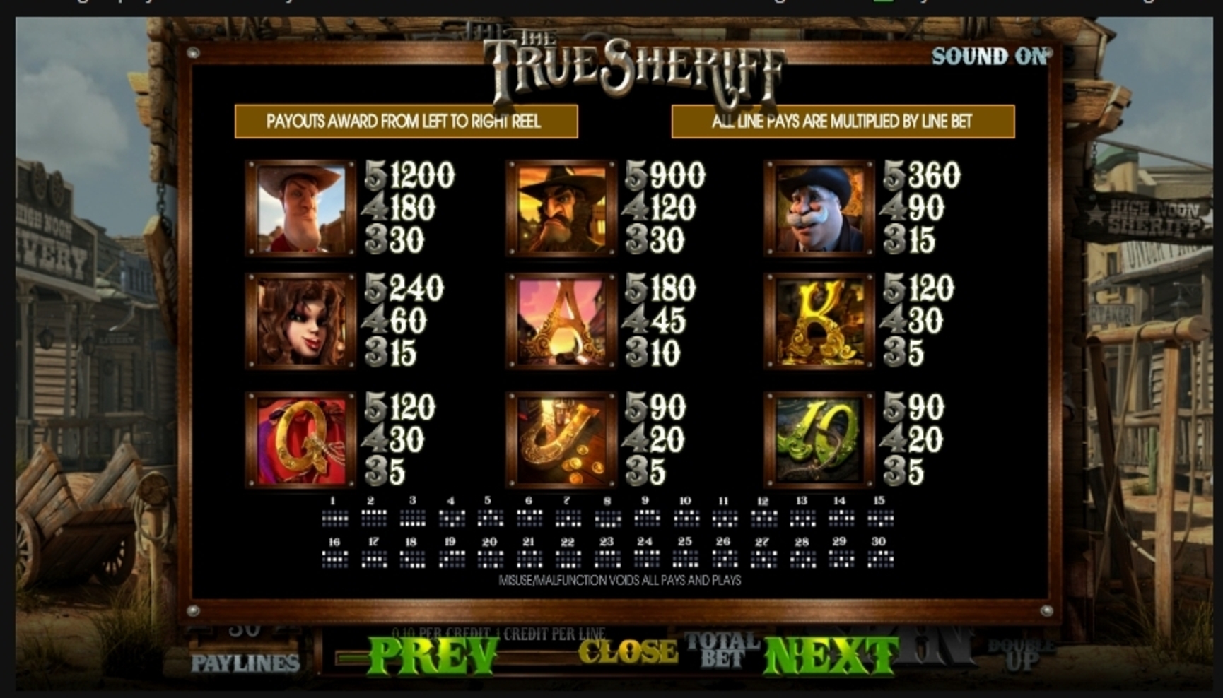 Info of True Sheriff Slot Game by Betsoft