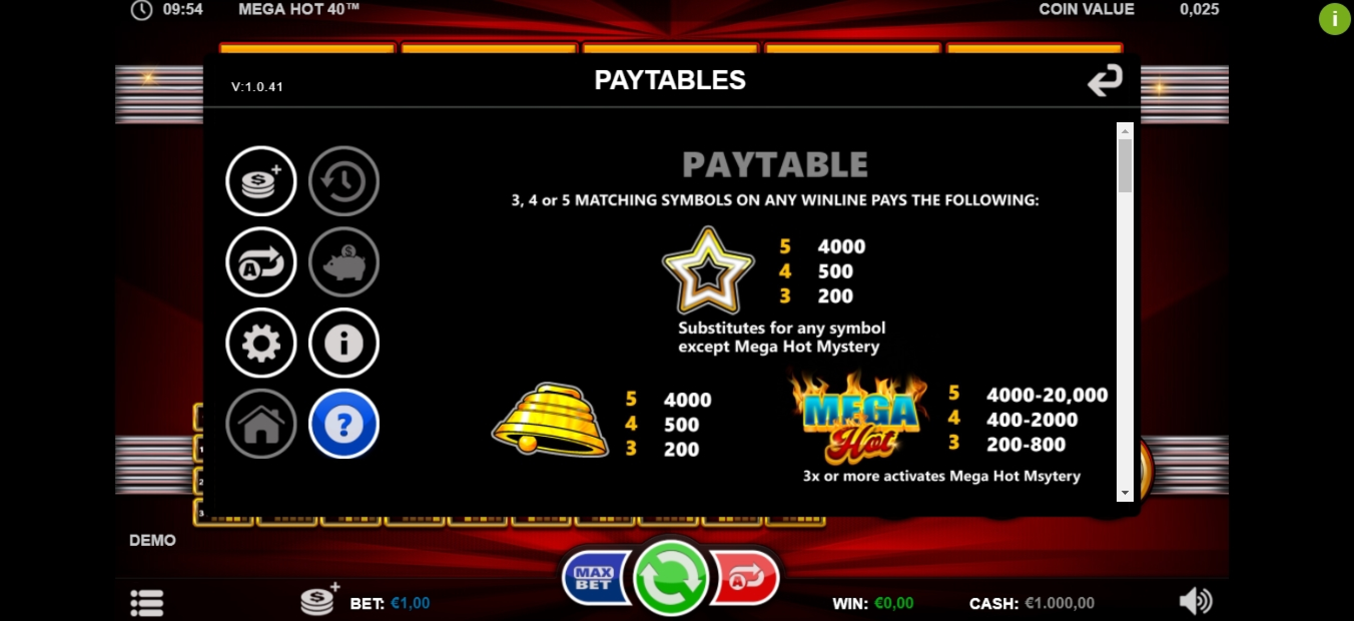 Info of Mega Hot 40 Slot Game by Betsson Group