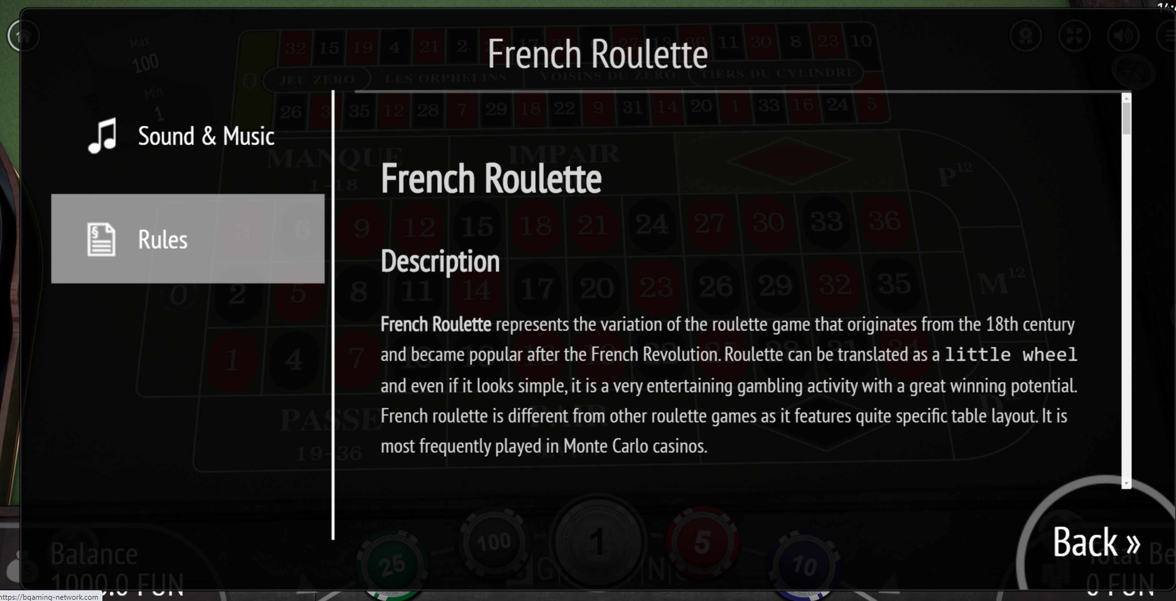 Info of French Roulette Slot Game by BGAMING