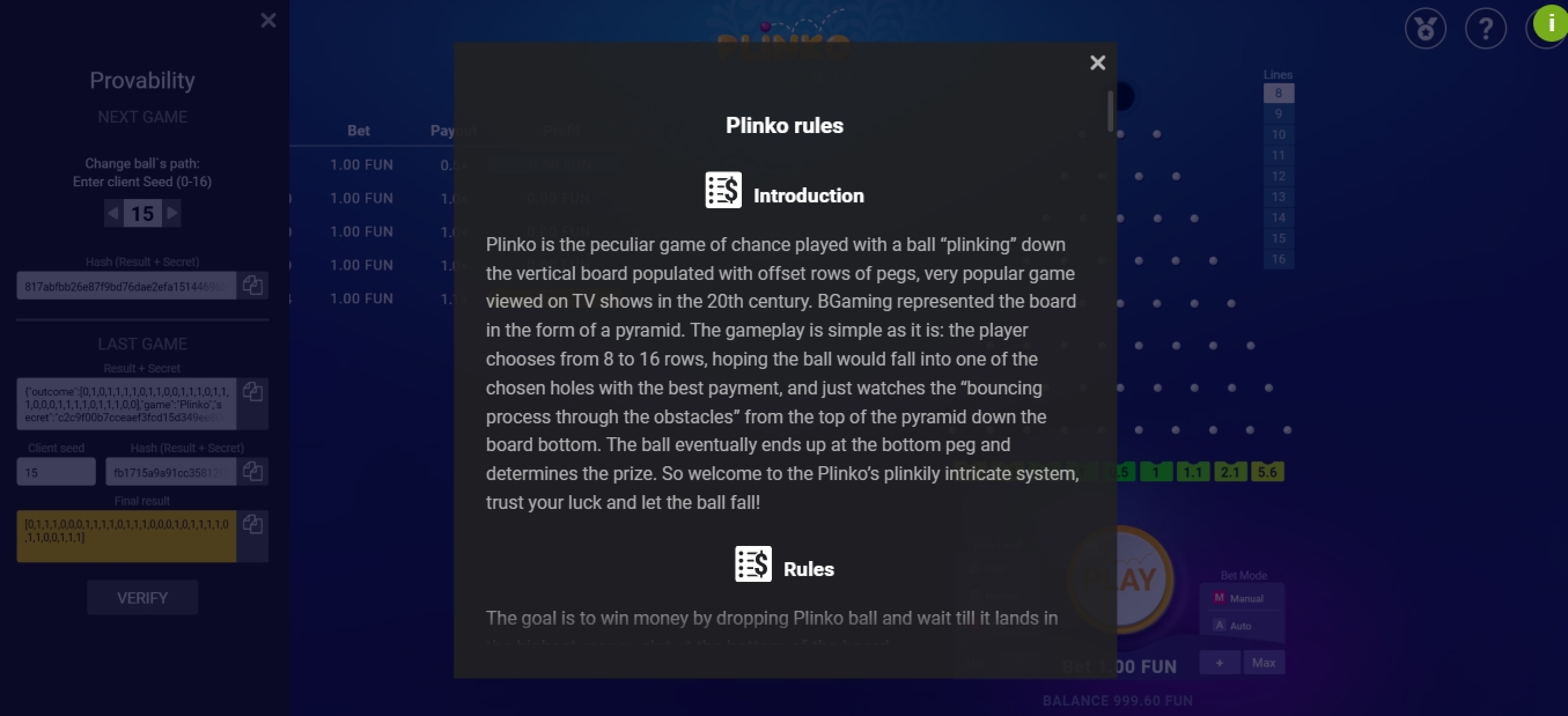 Info of Plinko Slot Game by BGAMING