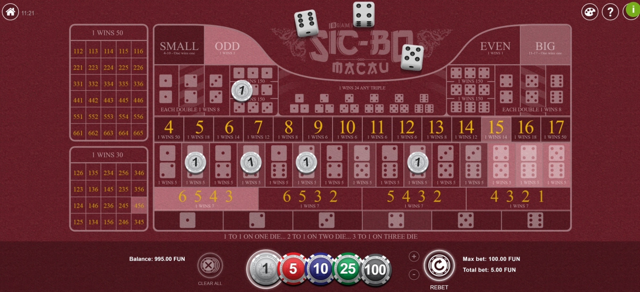 Win Money in Sic Bo Macau Free Slot Game by BGAMING
