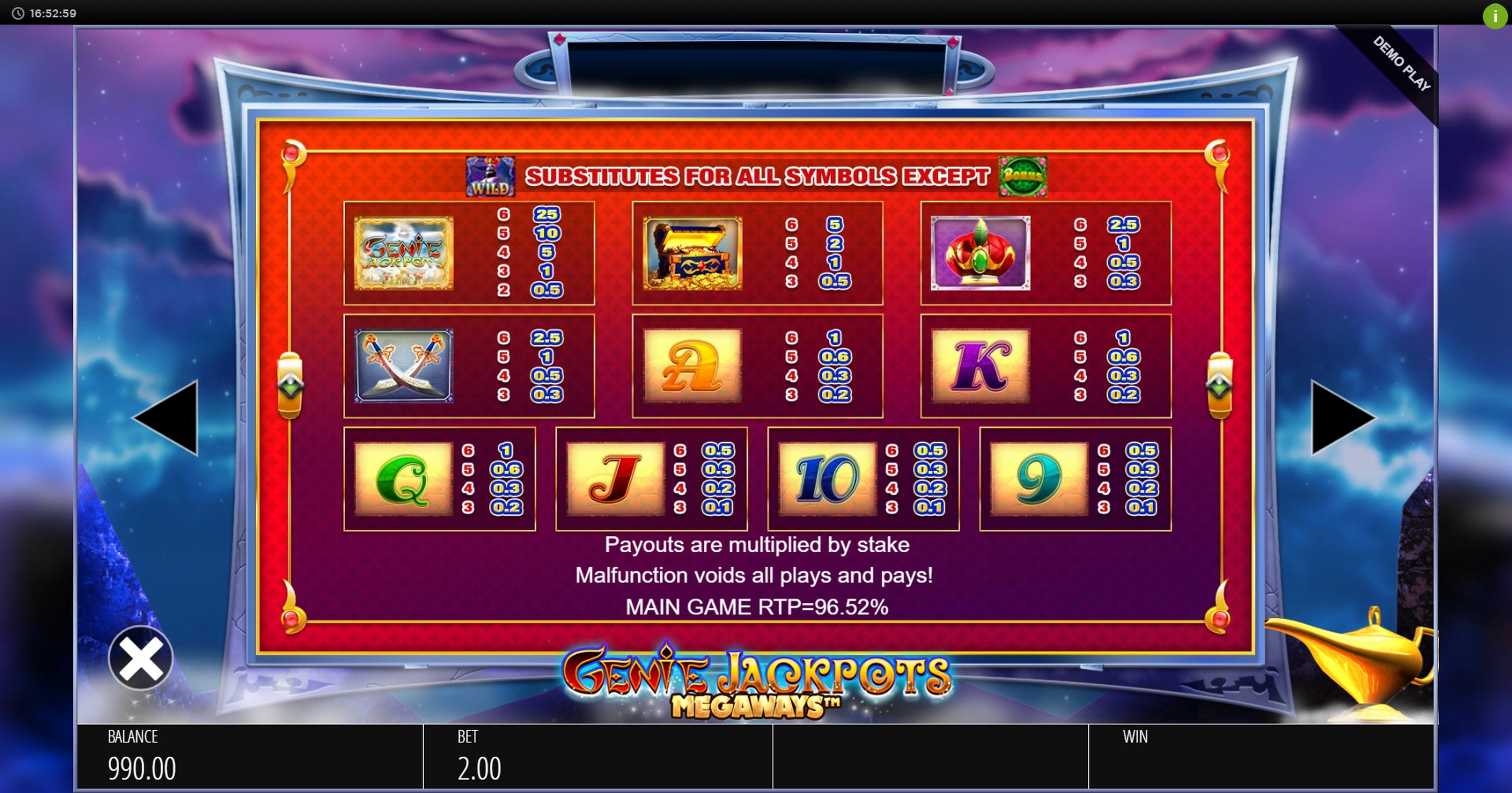 Info of Genie Jackpots Megaways Slot Game by Blueprint Gaming