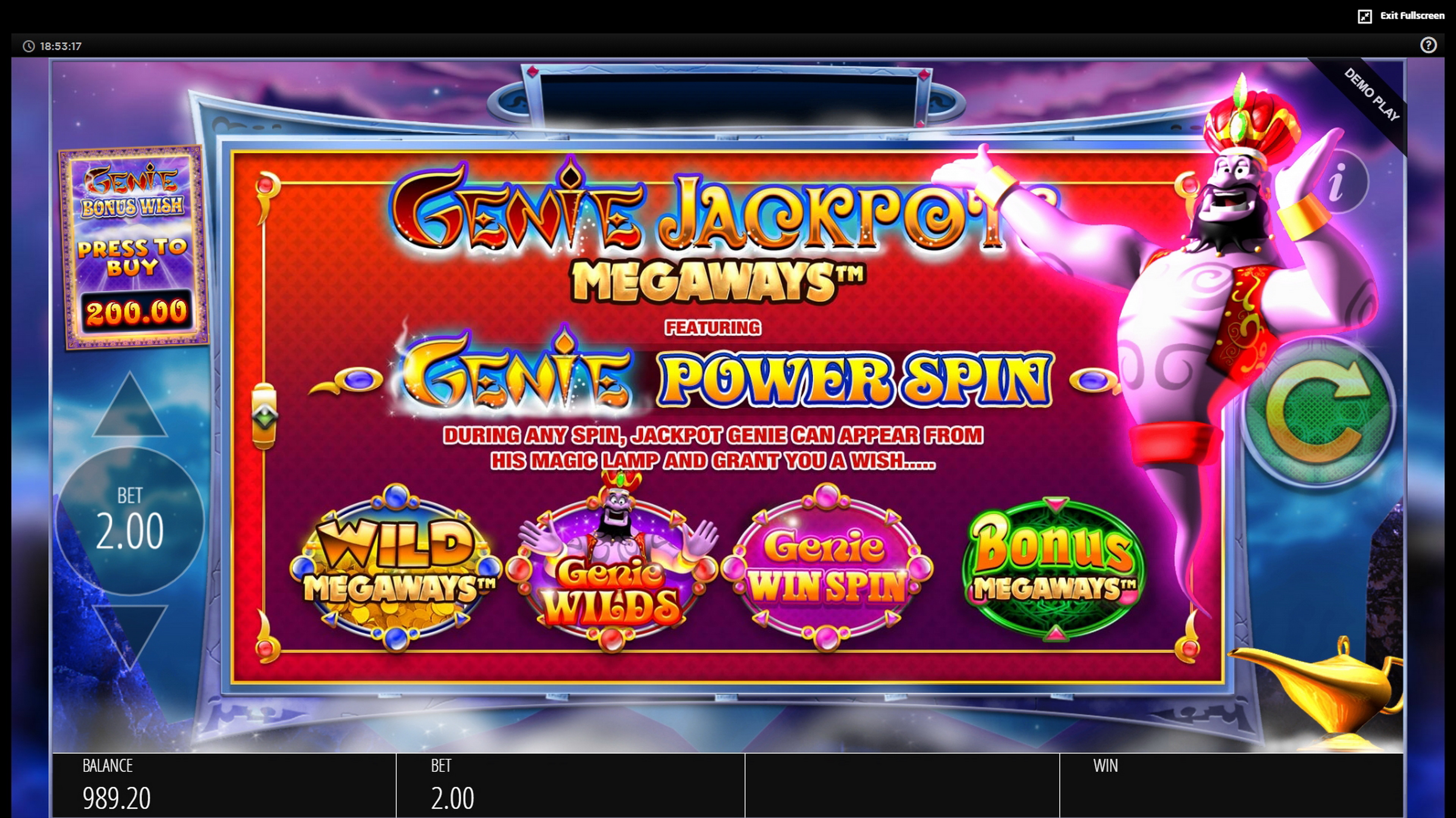 Play Genie Jackpots Free Casino Slot Game by Blueprint Gaming