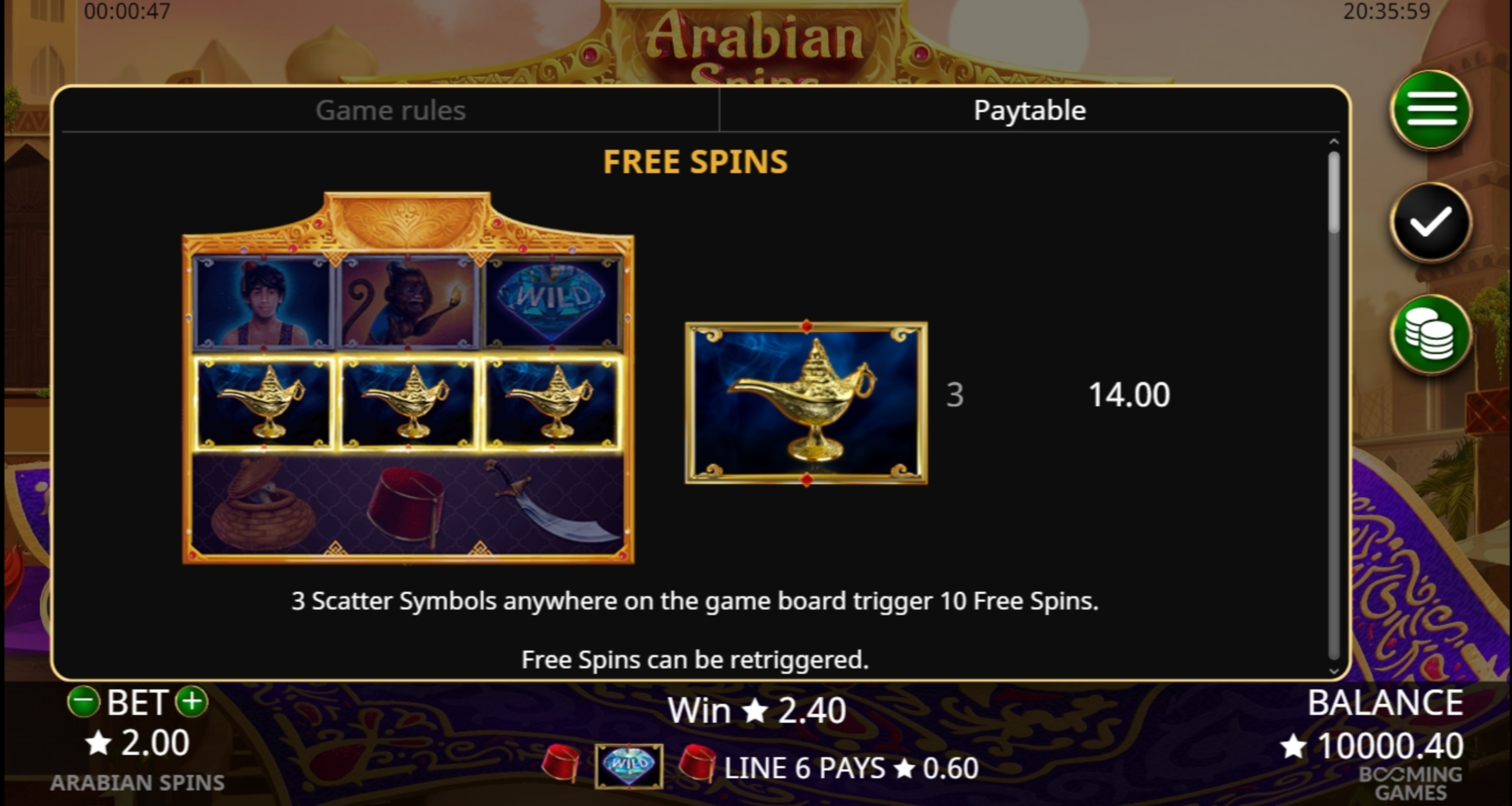 Info of Arabian Spins Slot Game by Booming Games
