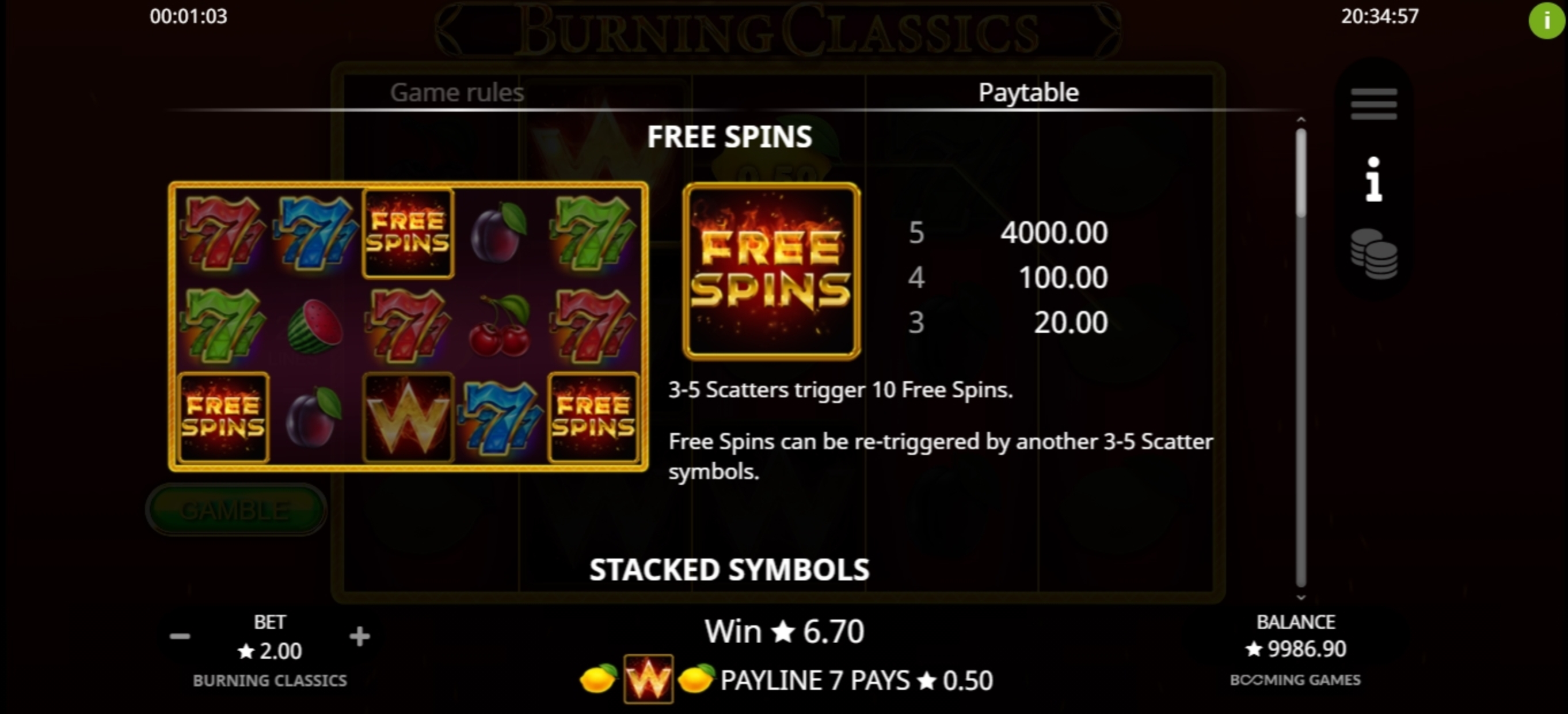 Info of Burning Classics Slot Game by Booming Games