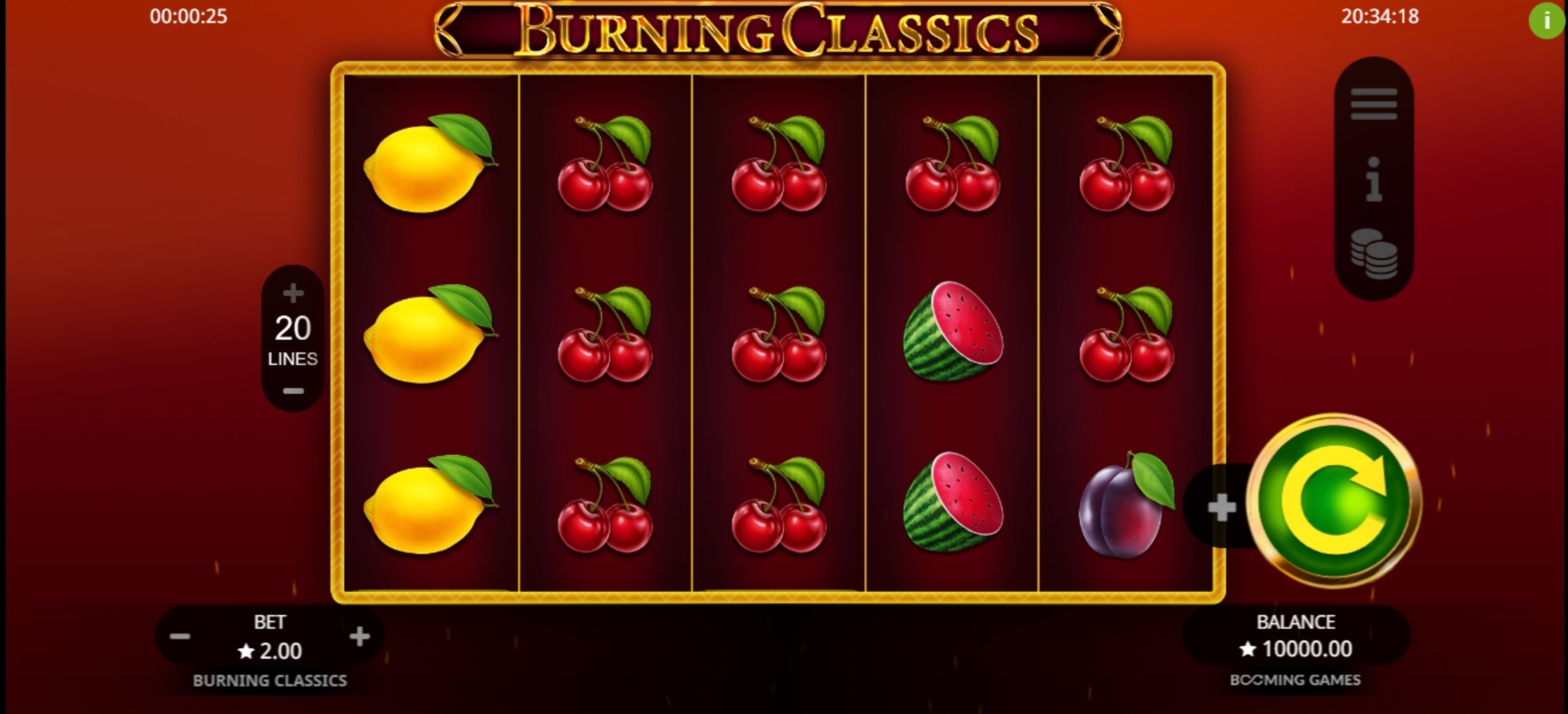 Reels in Burning Classics Slot Game by Booming Games