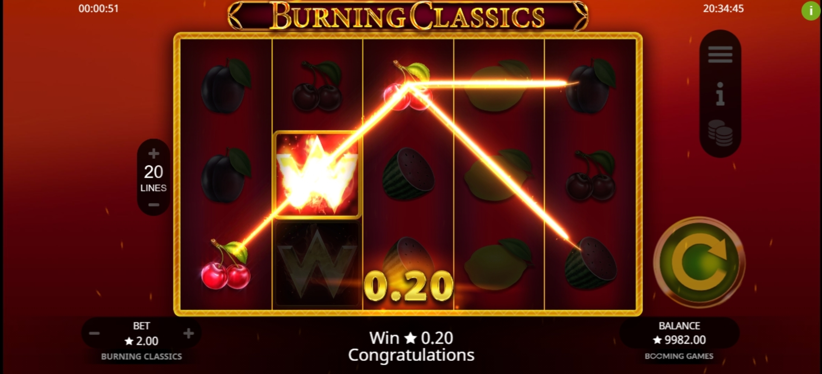 Win Money in Burning Classics Free Slot Game by Booming Games