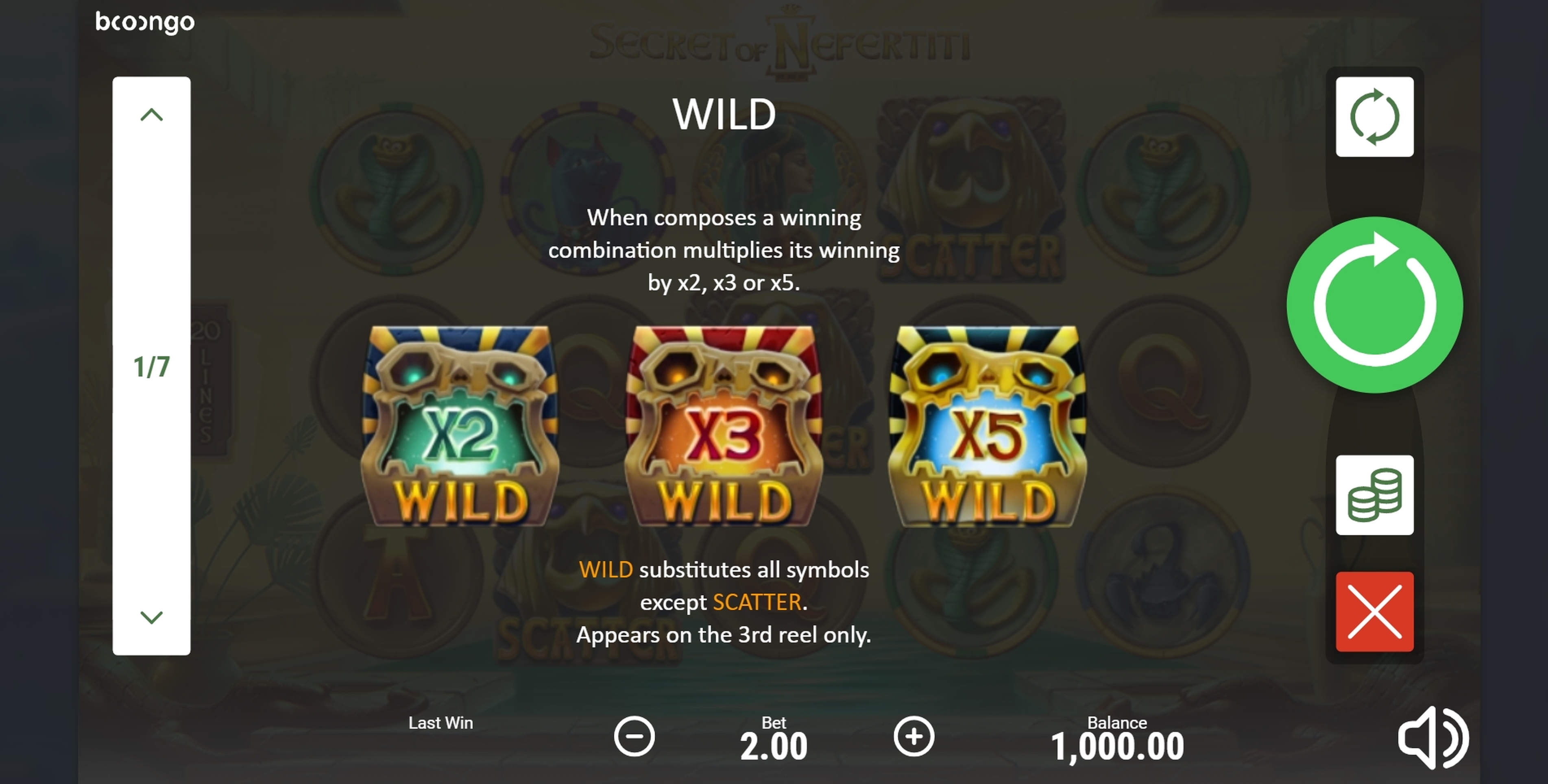 Info of Secret Of Nefertiti Slot Game by Booongo Gaming