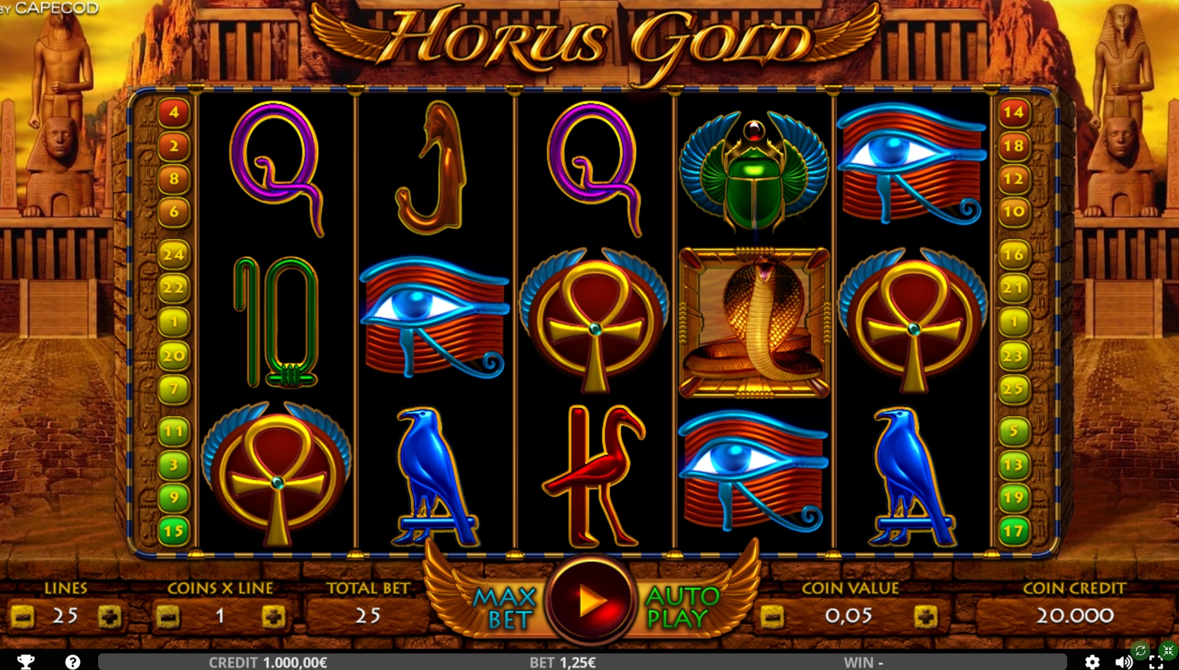 Reels in Horus Gold Slot Game by Capecod Gaming