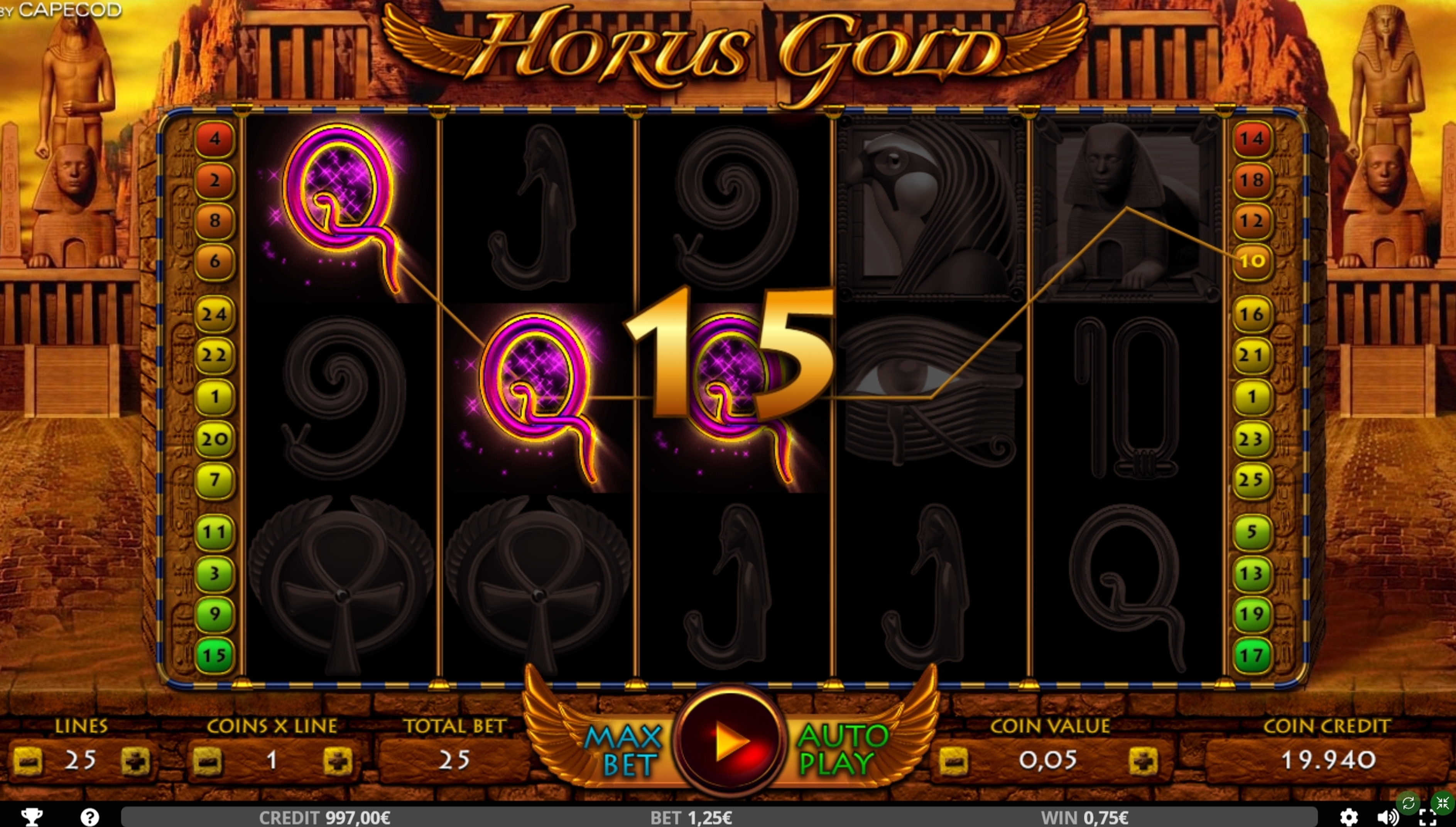 Win Money in Horus Gold Free Slot Game by Capecod Gaming