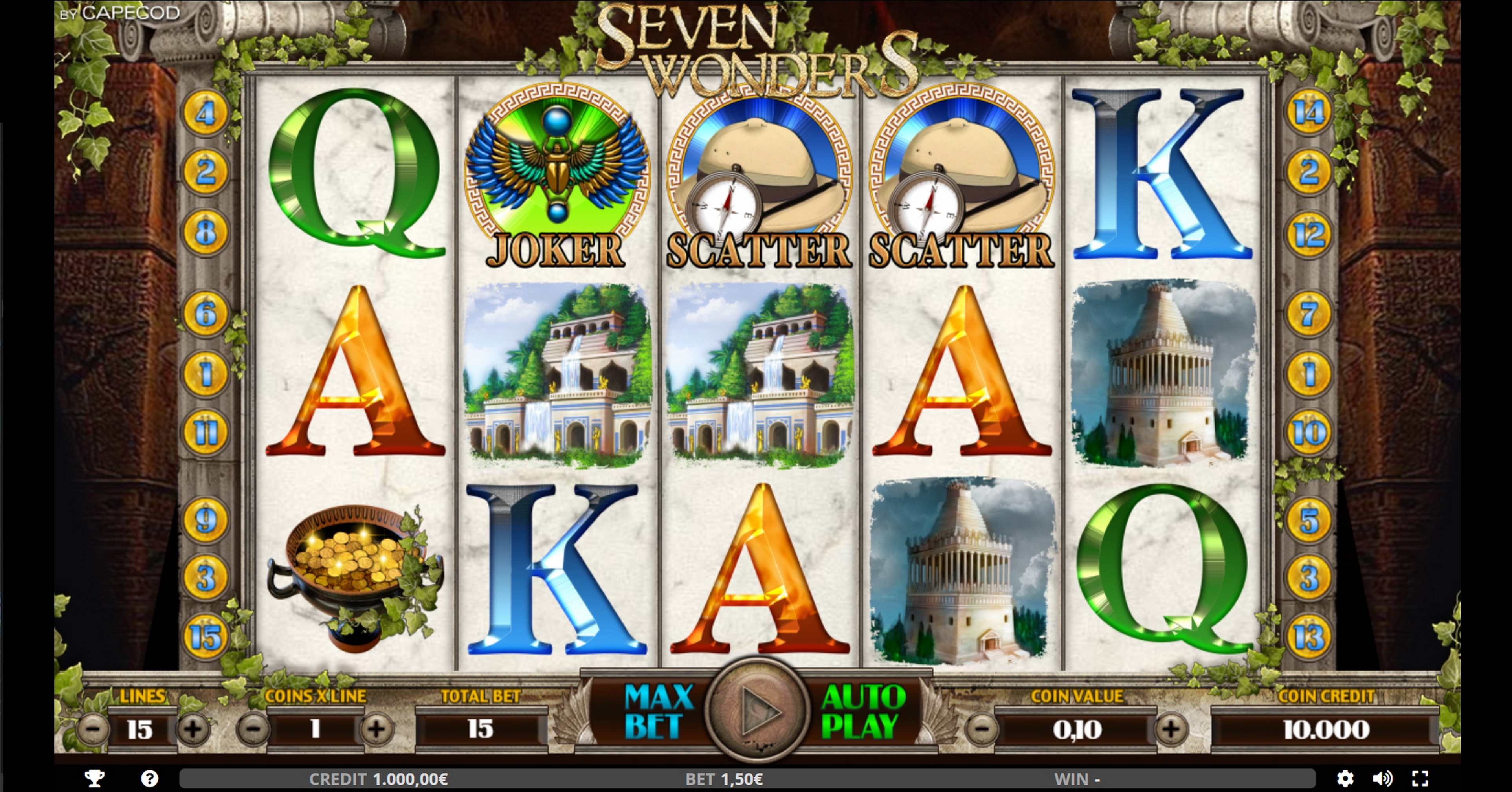 Reels in Seven Wonders Slot Game by Capecod Gaming