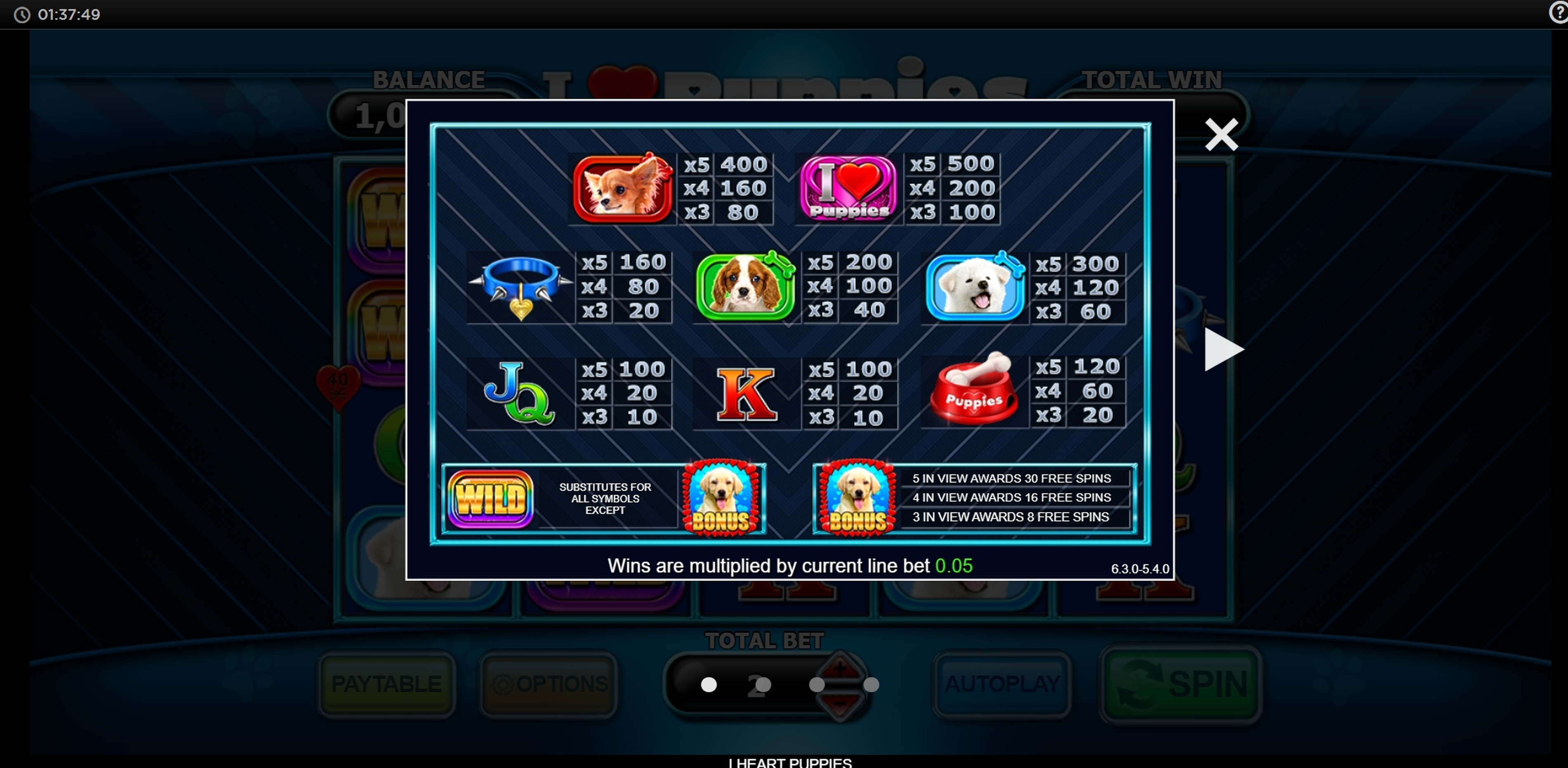 Info of I Heart Puppies Slot Game by CR Games