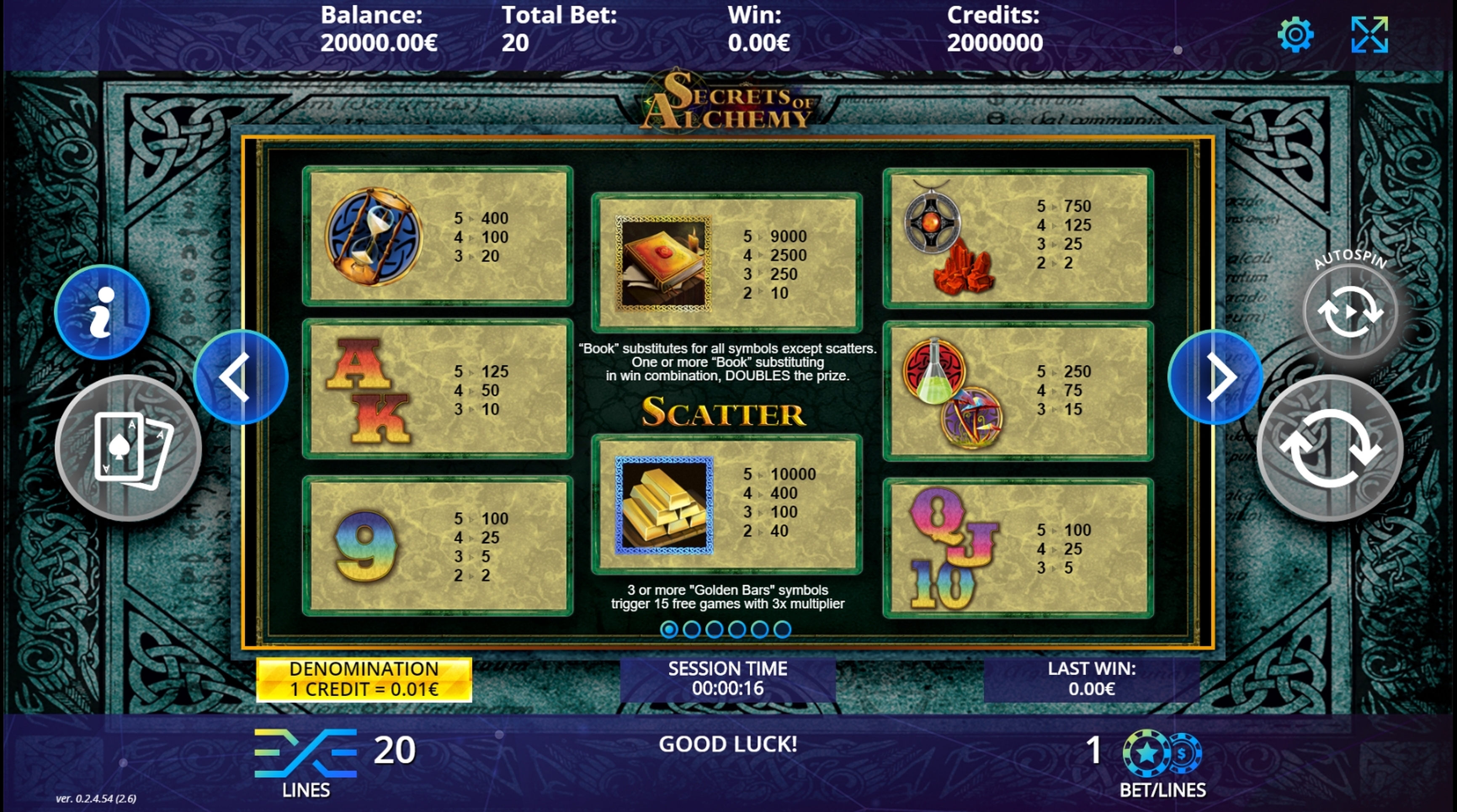 Info of Secrets of Alchemy Slot Game by DLV