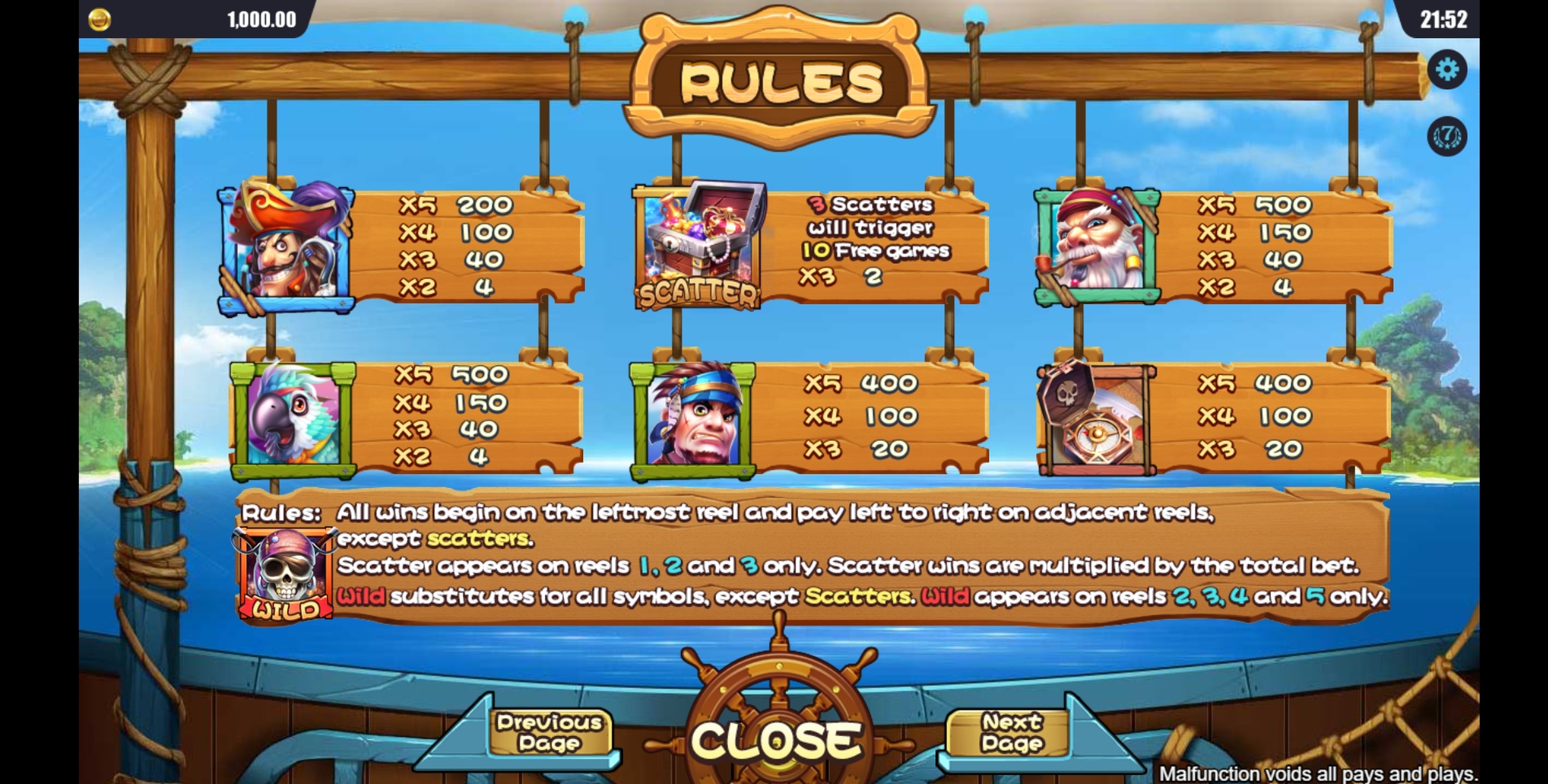 Info of Pirates Treasure Slot Game by Dreamtech Gaming