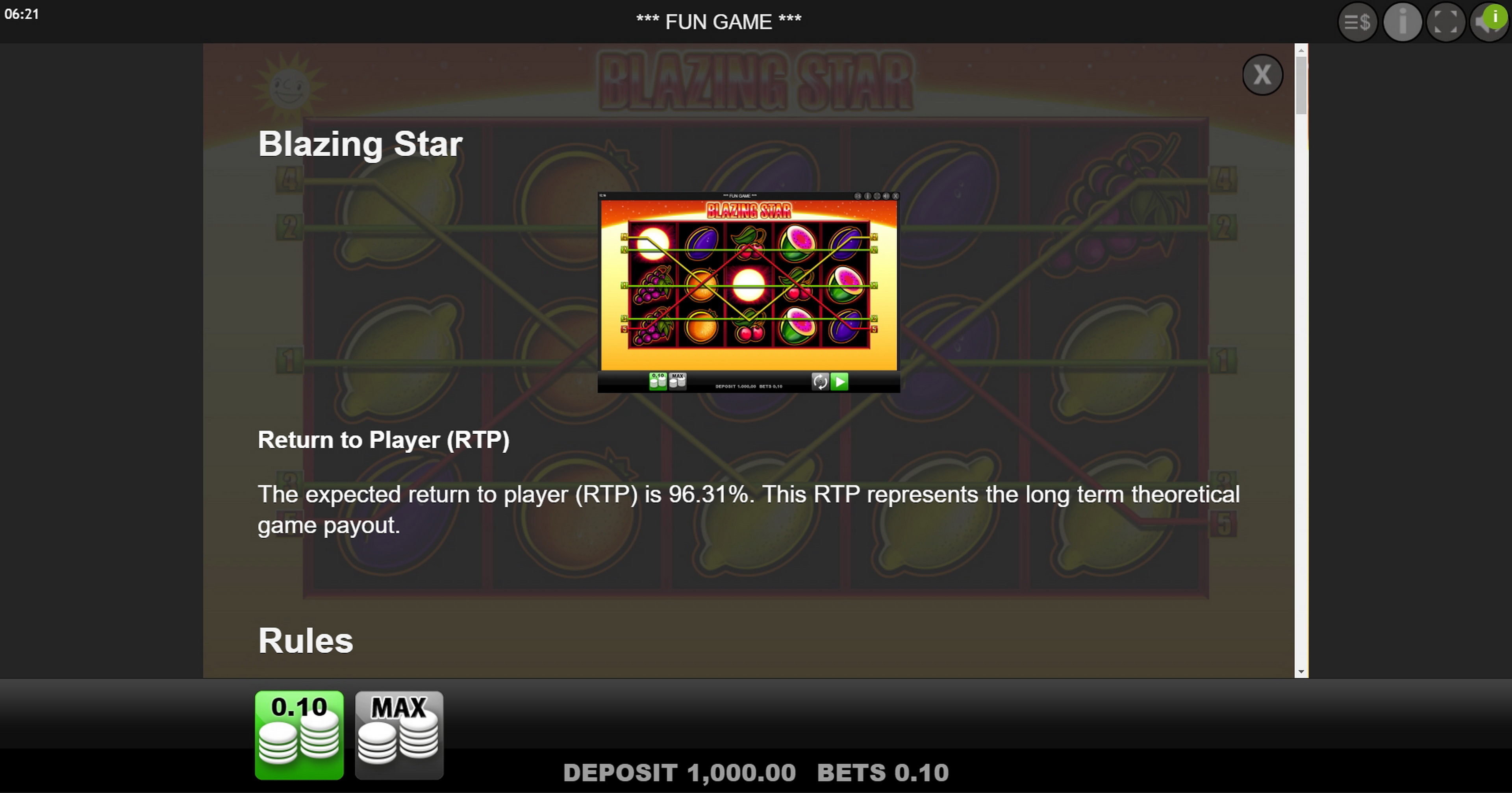 Info of Blazing Star Slot Game by edict