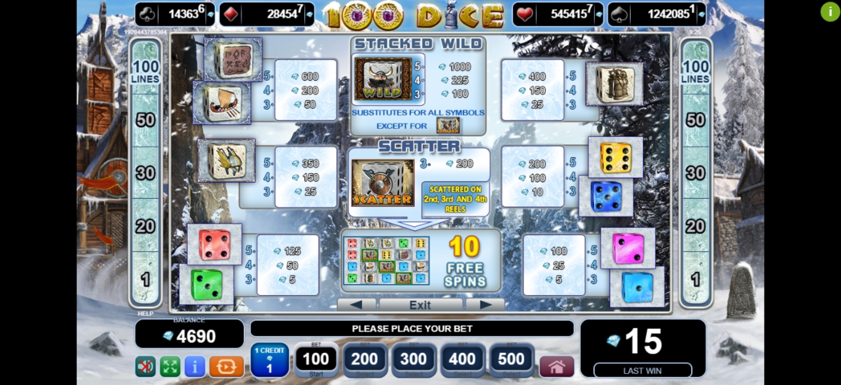 Info of 100 Dice Slot Game by EGT