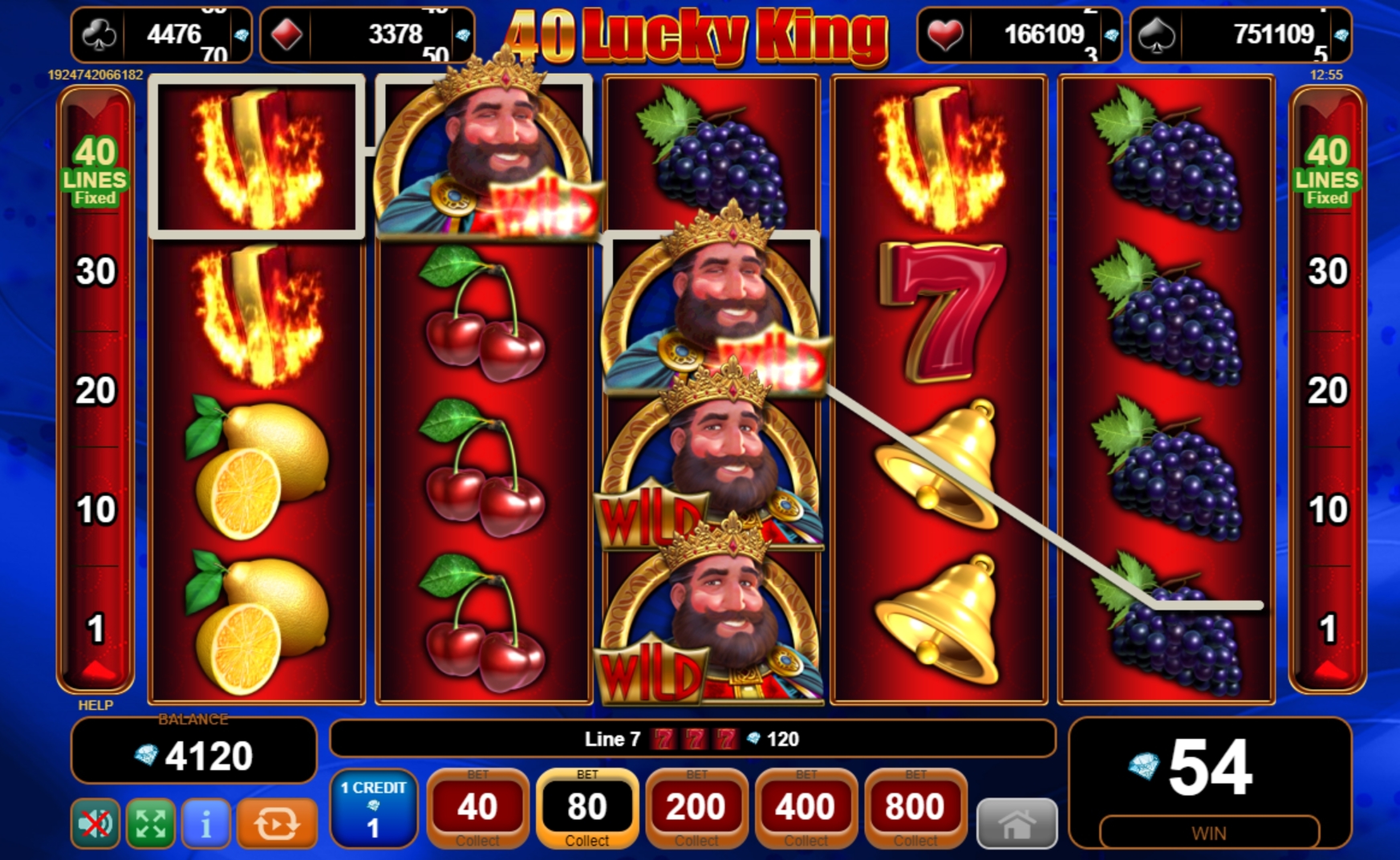 Win Money in 40 Lucky King Free Slot Game by EGT