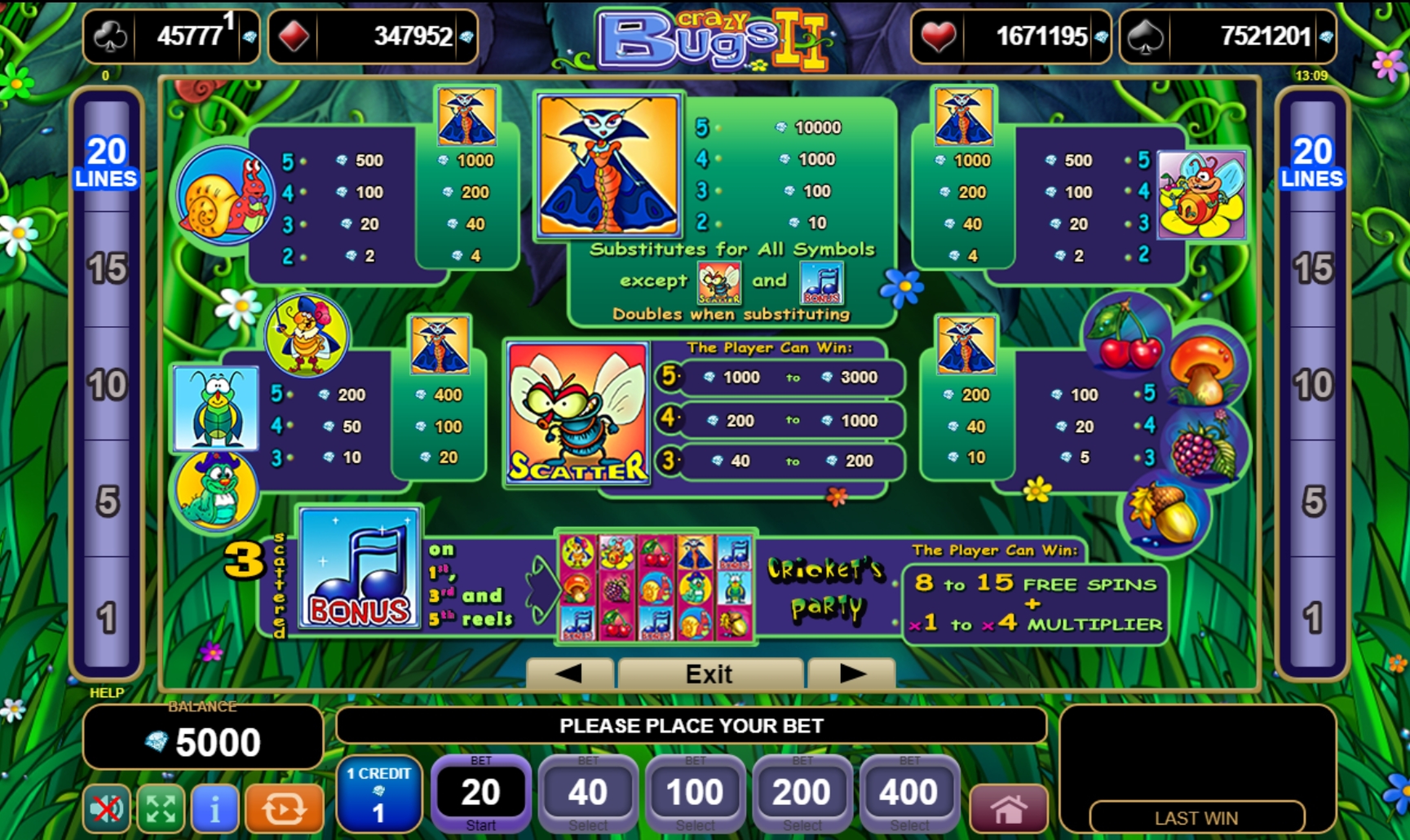 Info of Crazy Bugs II Slot Game by EGT