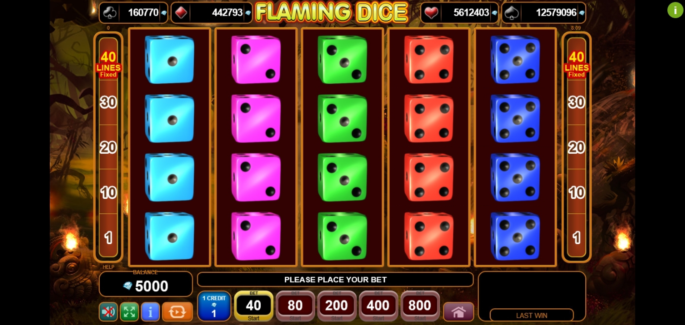 Reels in Flaming Dice Slot Game by EGT