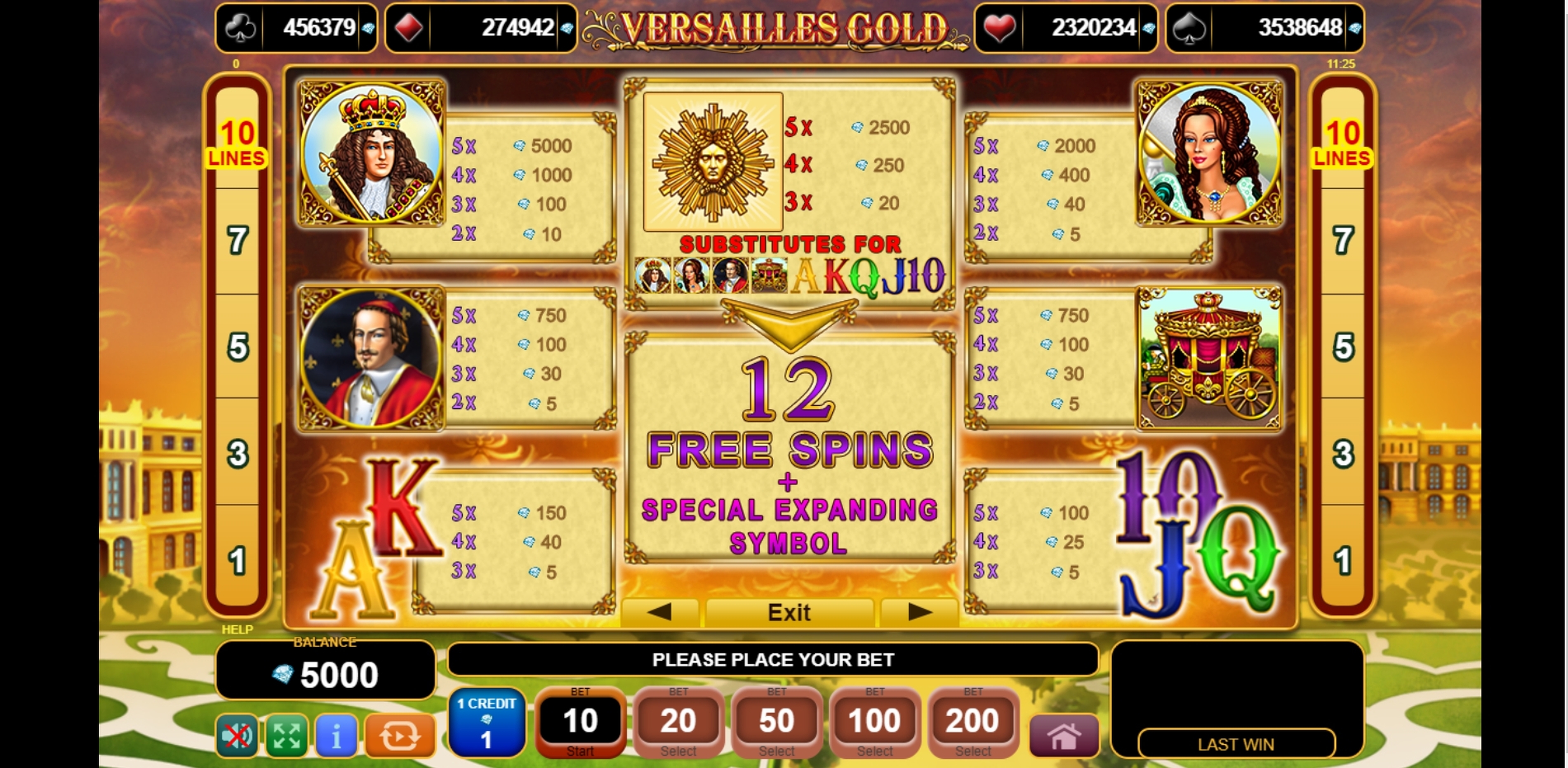 Info of Versailles Gold Slot Game by EGT
