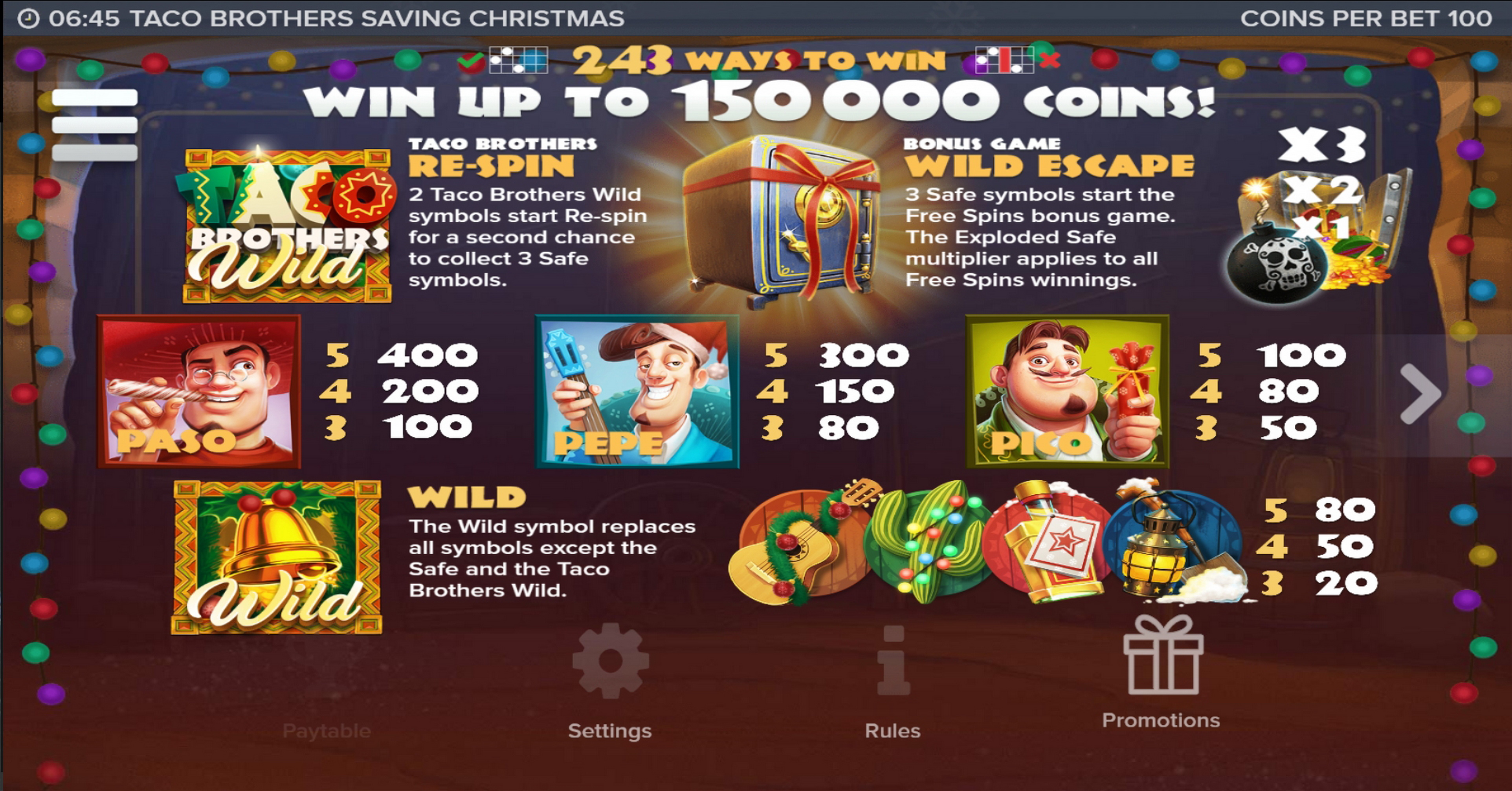 Info of Taco Brothers Saving Christmas Slot Game by ELK Studios