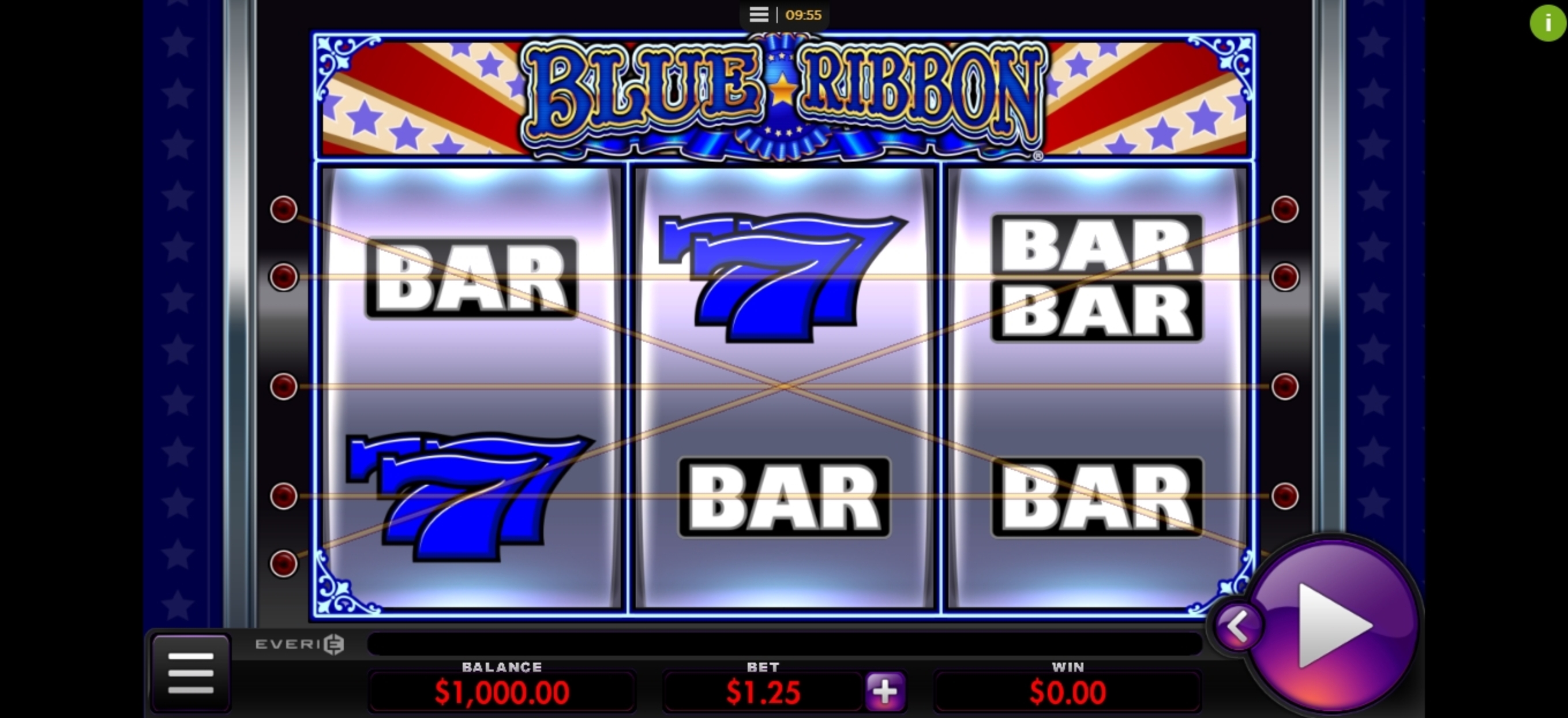 Reels in Blue Ribbon Slot Game by Everi