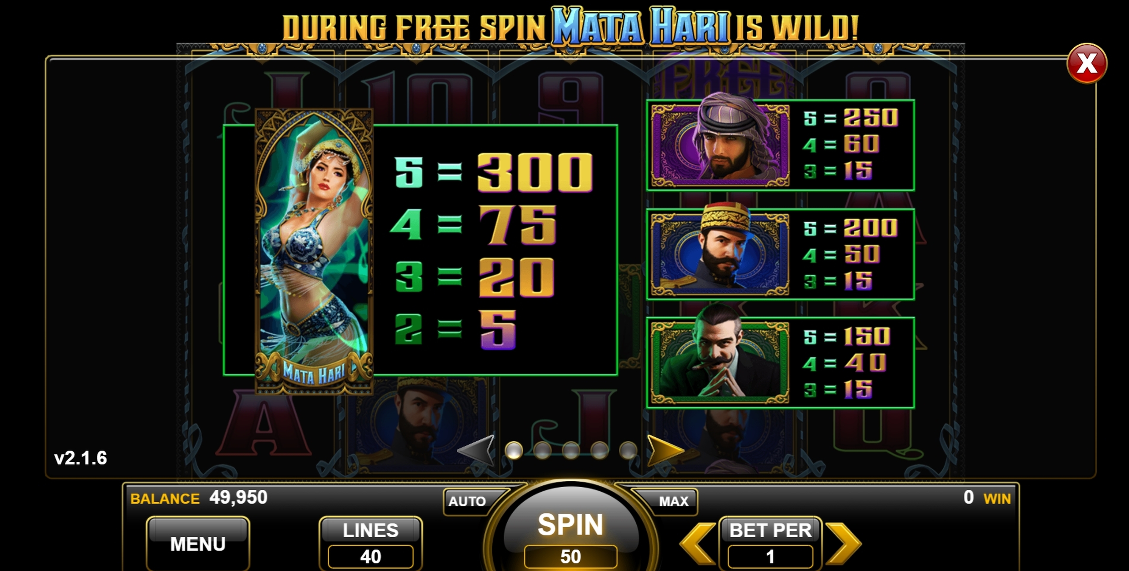 Info of Mata Hari Slot Game by Everi