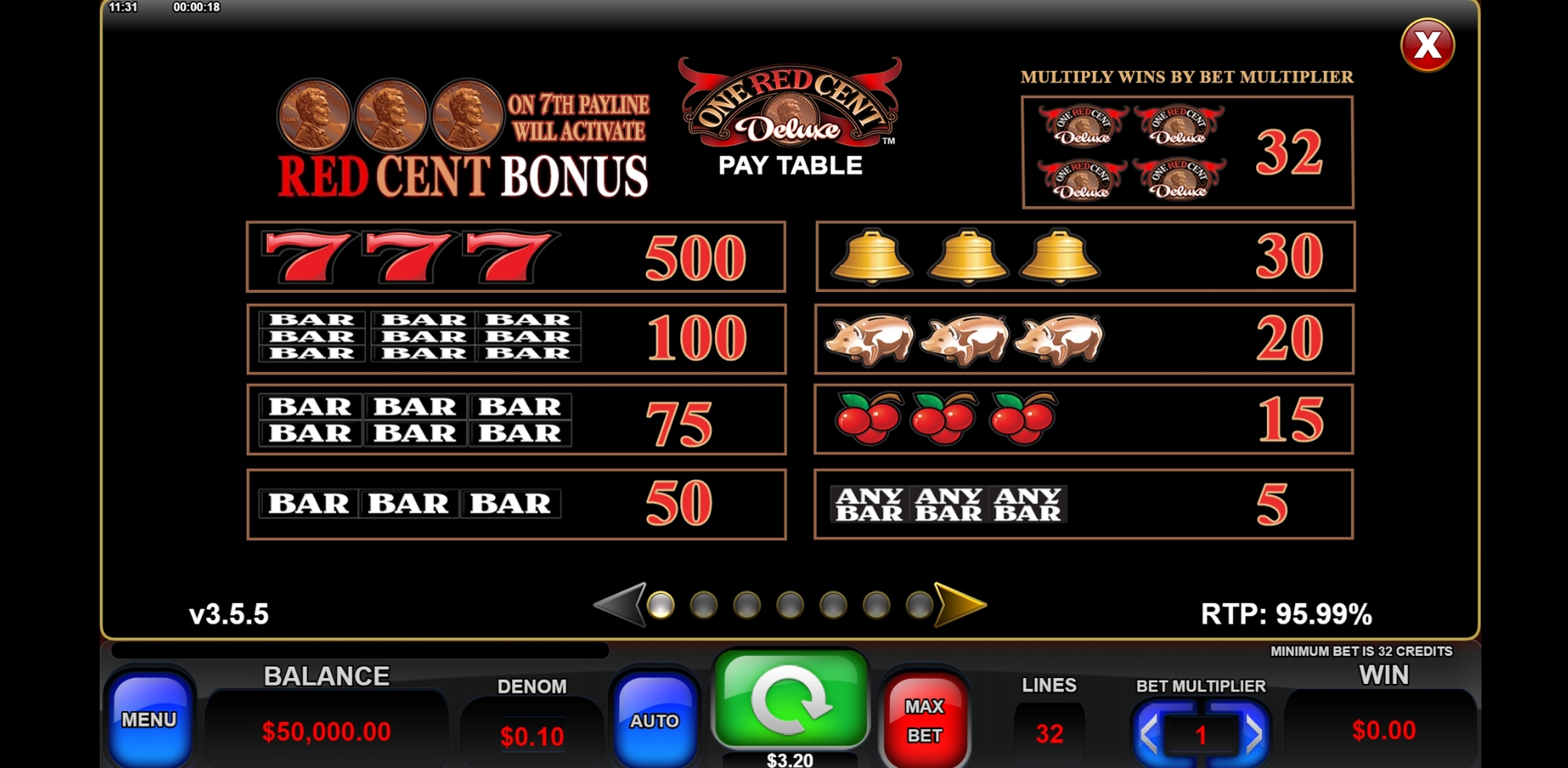 Info of One Red Cent Deluxe Slot Game by Everi